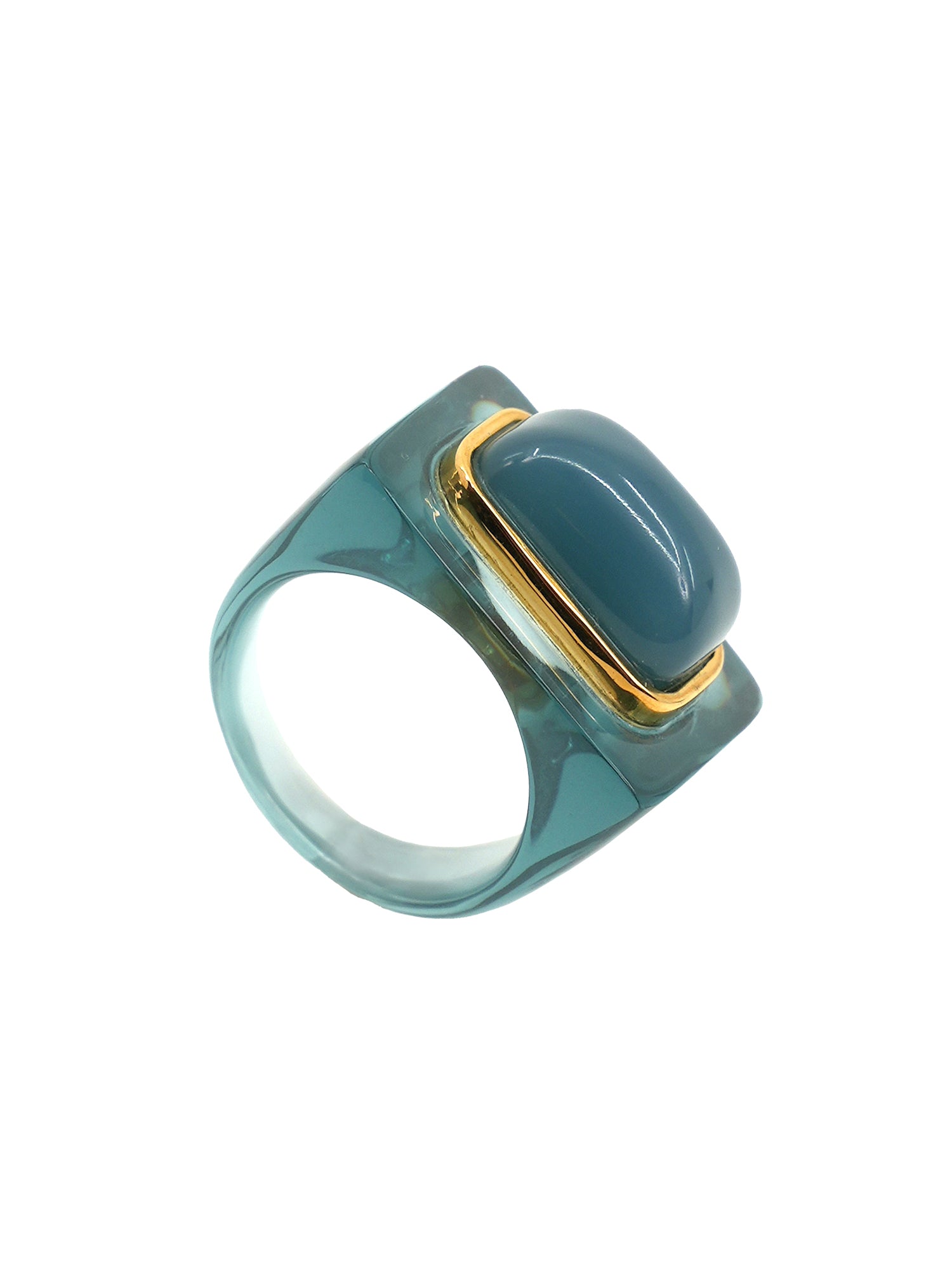 Resin Ring with Resin Stone - Deep Blue / Aqua