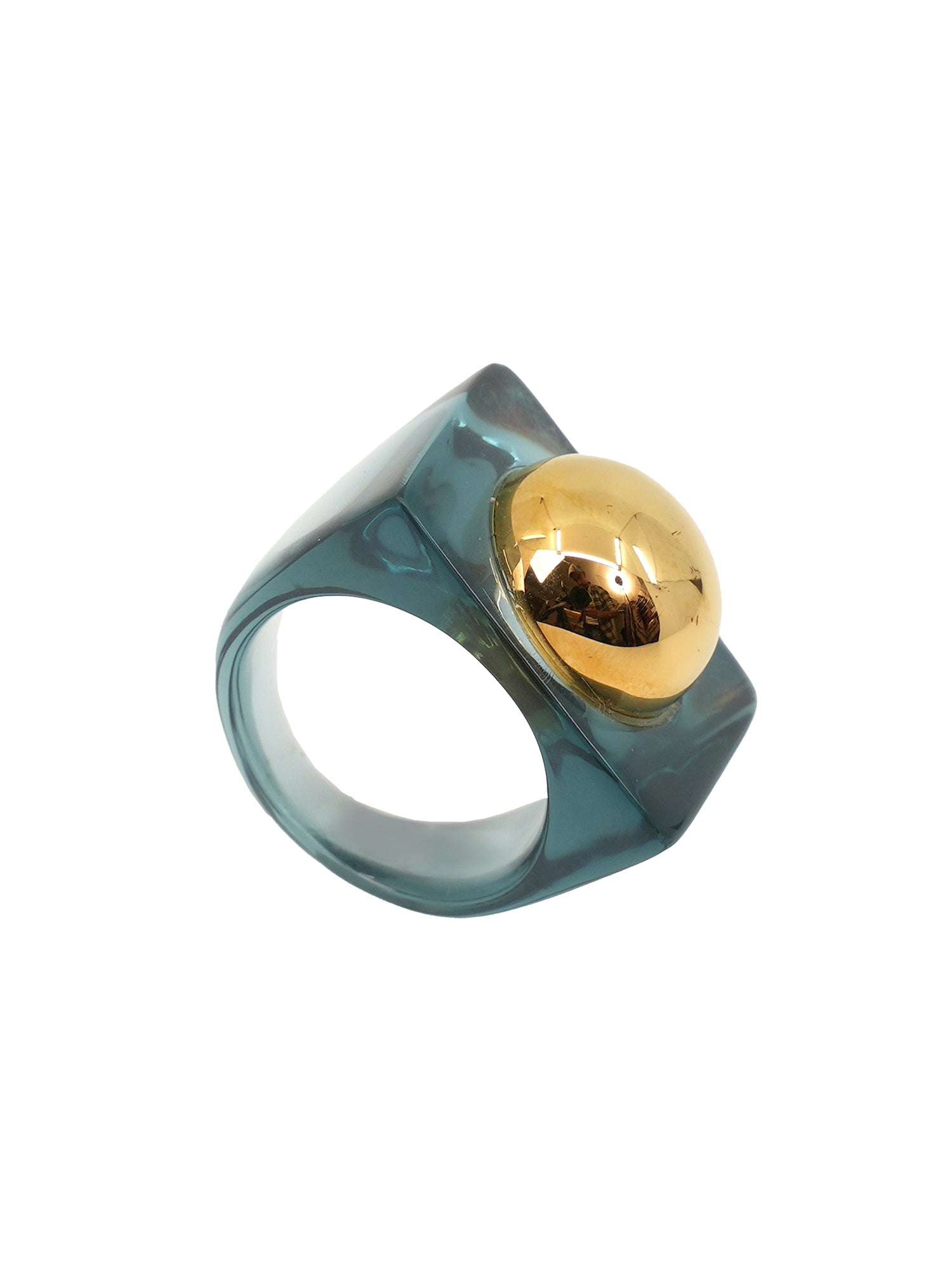 Resin Ring with Dome - Deep Blue / Gold
