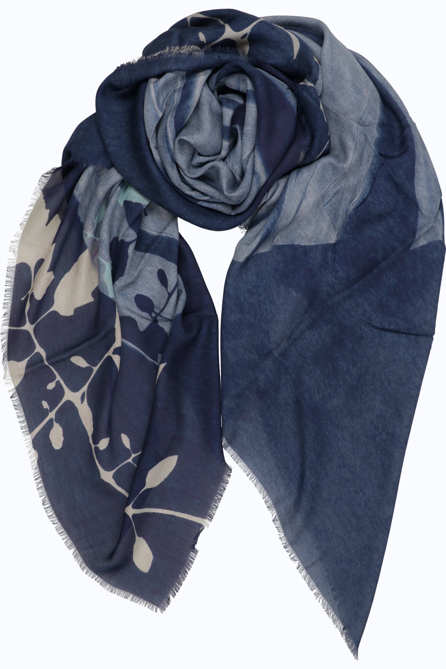 Digitally Printed Shawl in Modal & Cashmere — Oversized Leaf Design