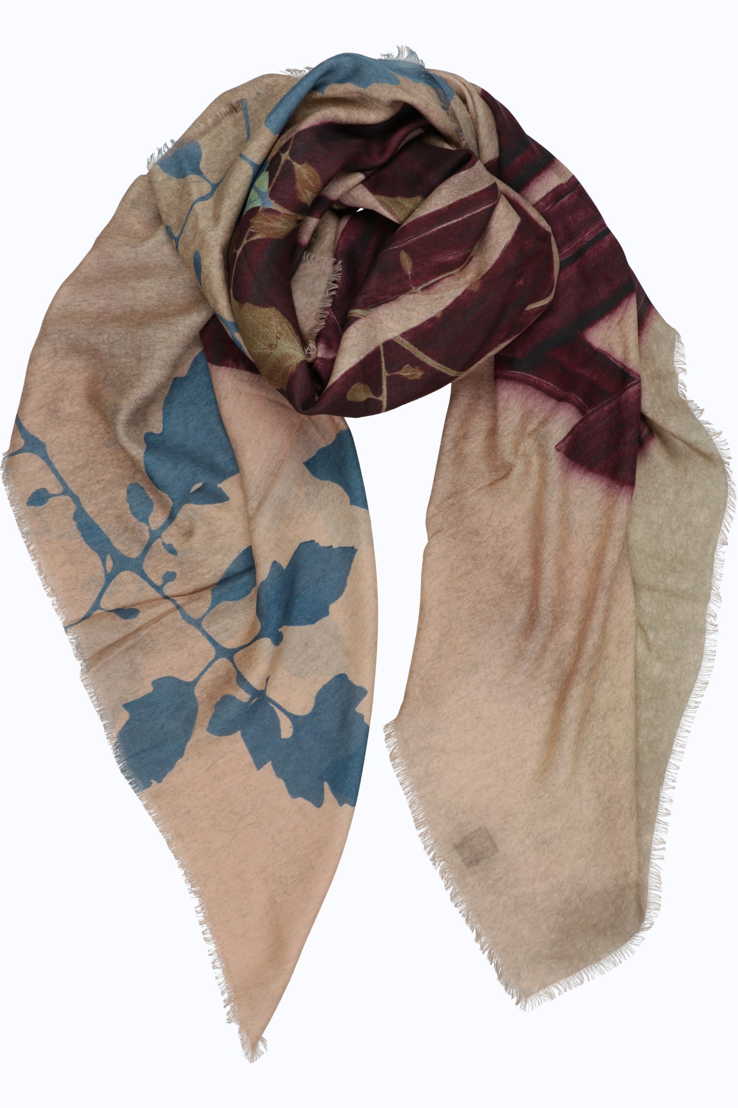 Digitally Printed Shawl in Modal & Cashmere — Oversized Leaf Design