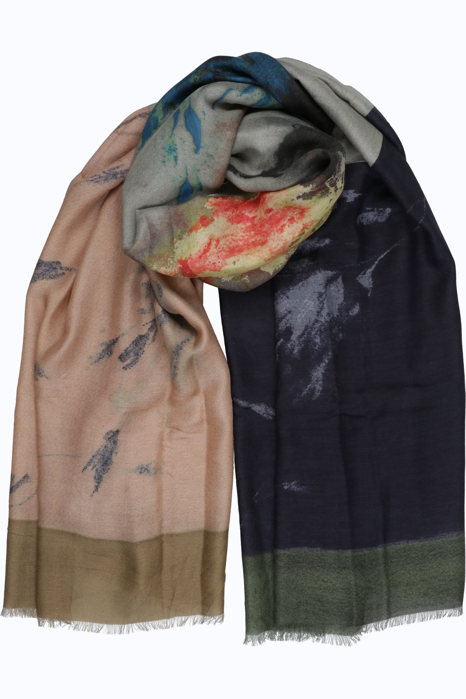 Printed Twill Stole in Modal & Wool — Painterly Florals