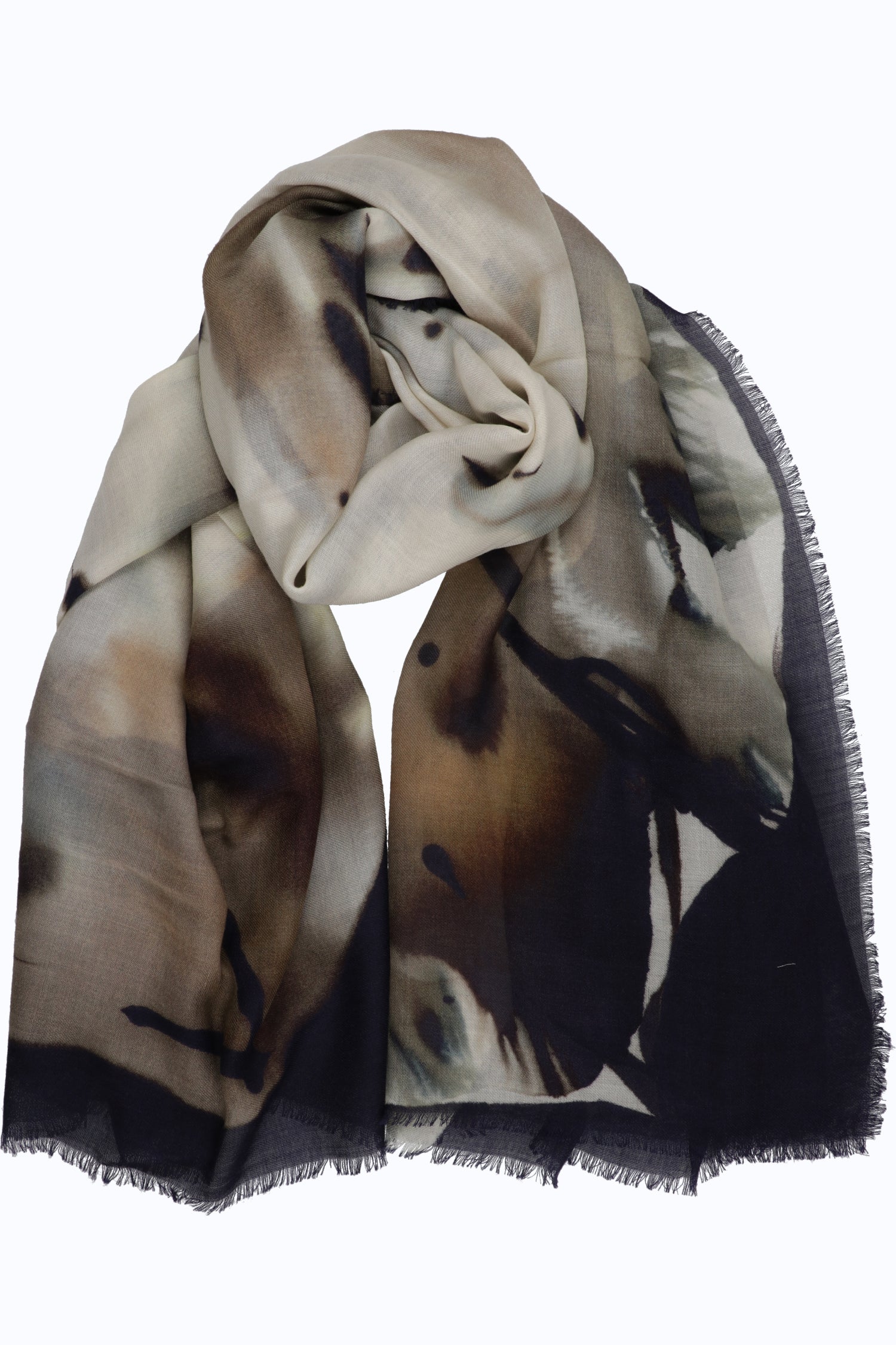 Luxurious Printed Scarf in 86% Wool and 14% Silk — 130x180 cm