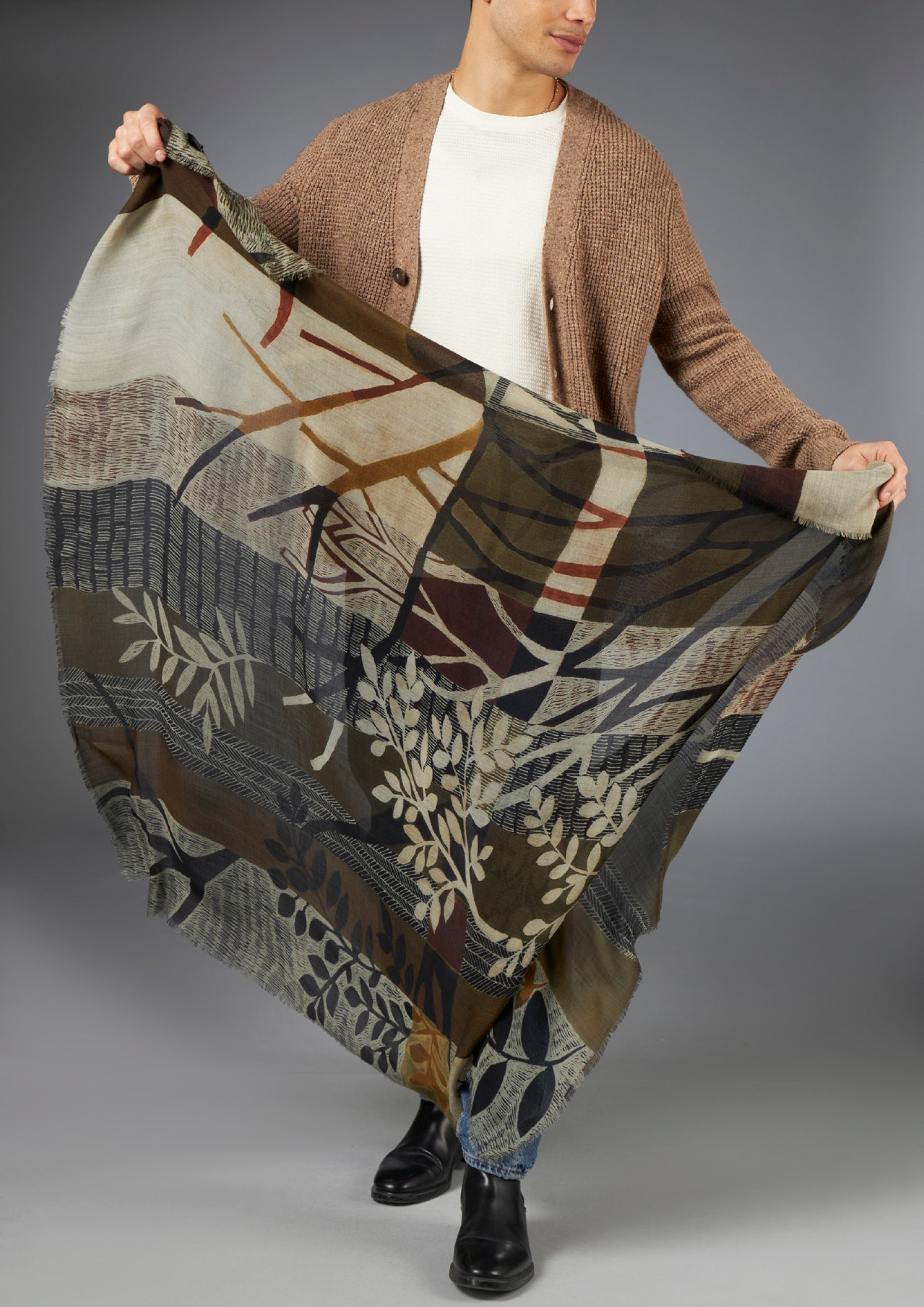 Winter Branches Wool-Silk Shawl - 140x140 cm