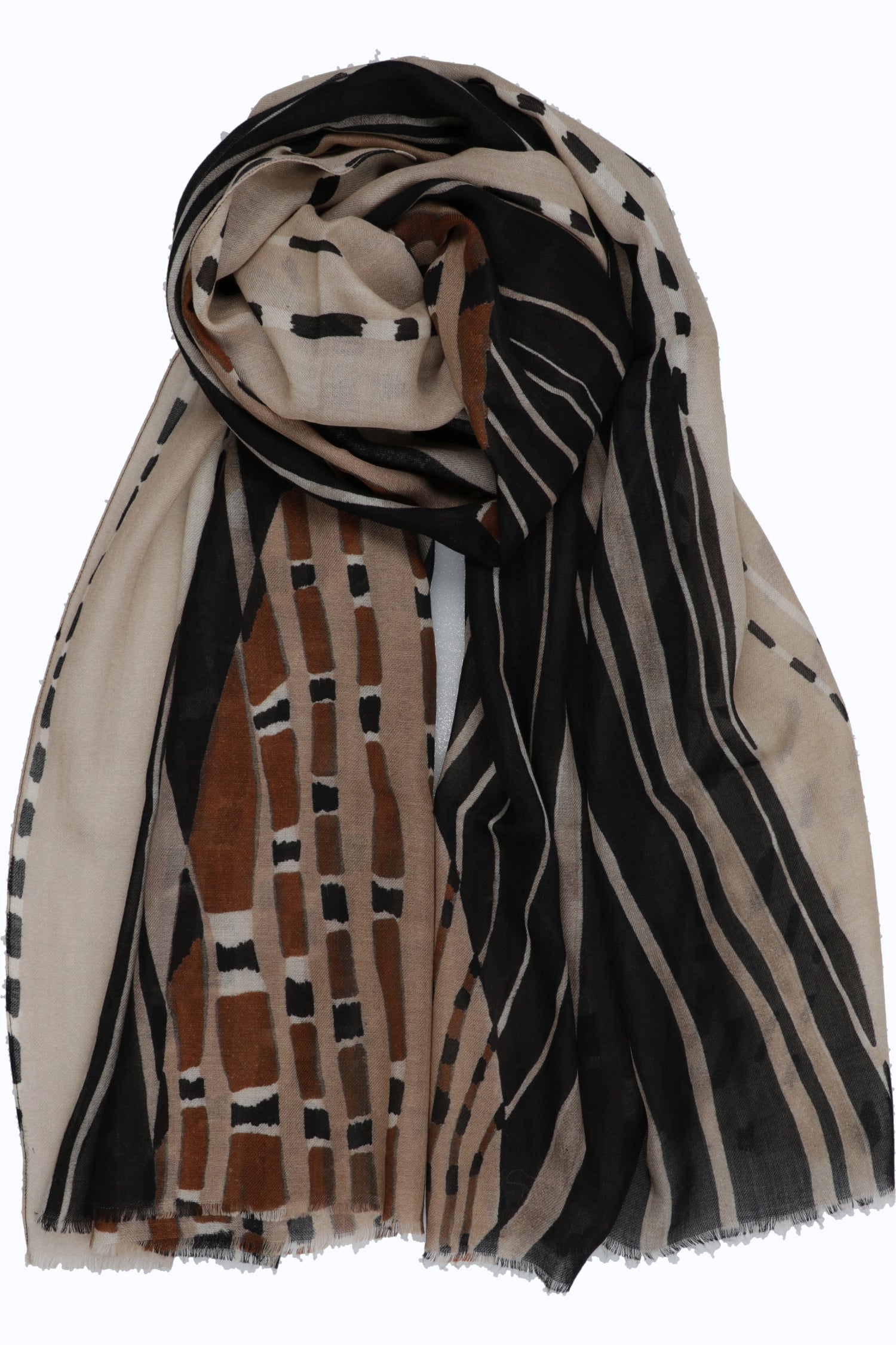 Printed Wool-Silk Stole with Fringes — 90x200 cm