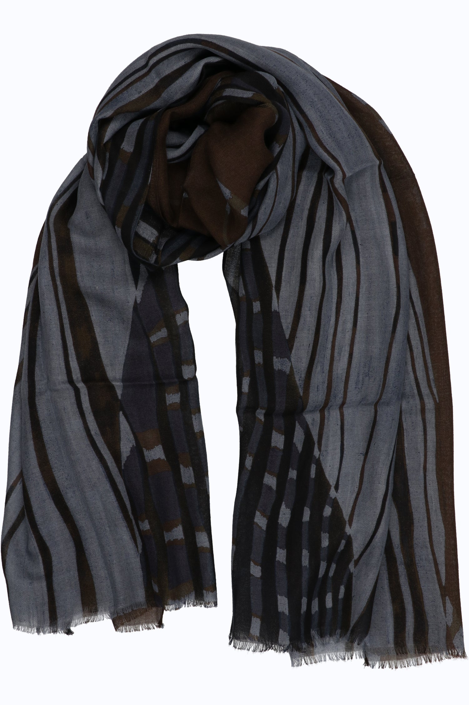 Printed Wool-Silk Stole with Fringes — 90x200 cm