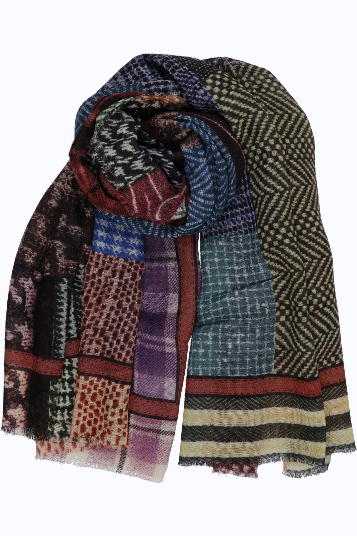 Wool Patchwork Printed Scarf – 100% Wool