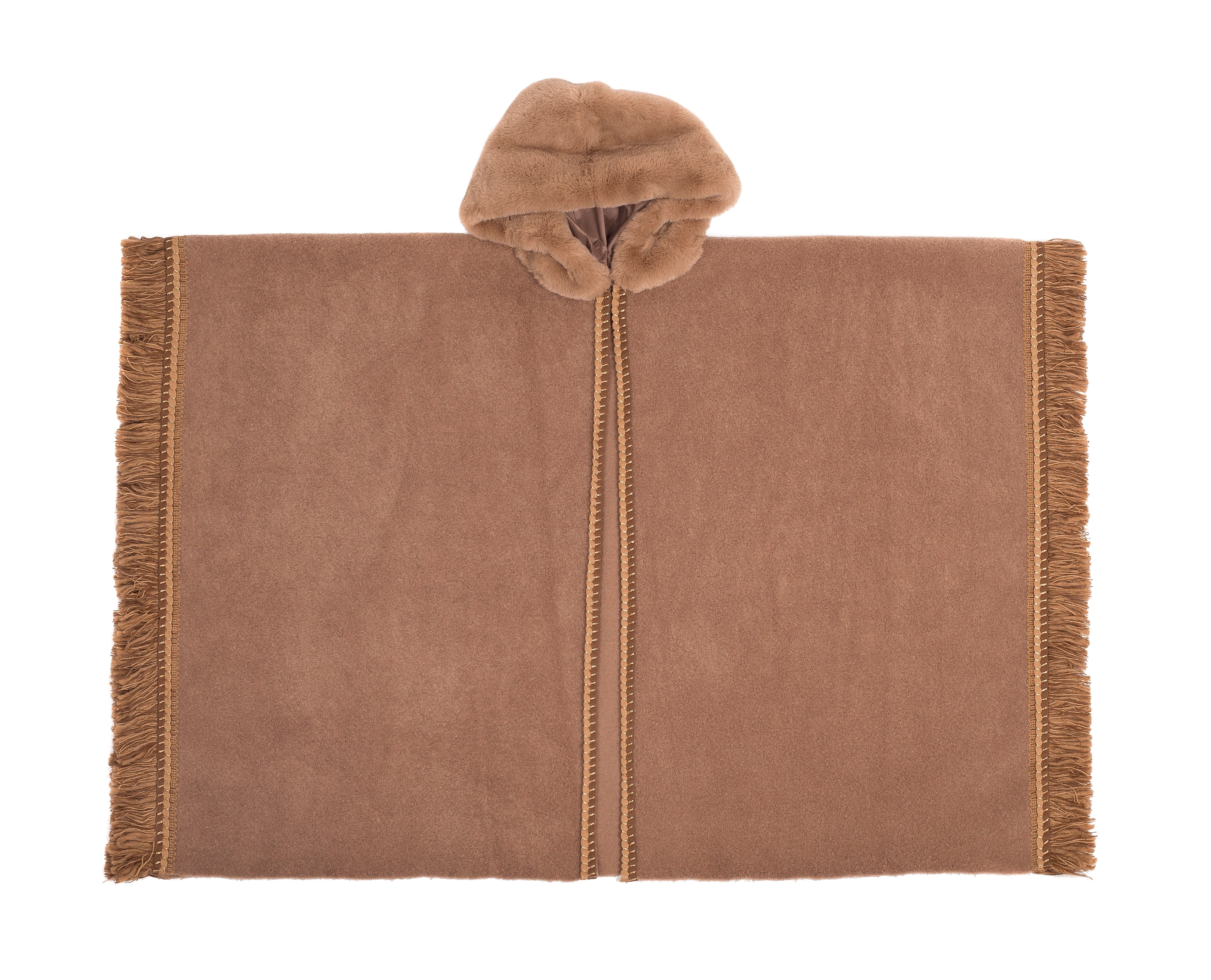 Lang - Faux Fur Hooded Cape - Camel