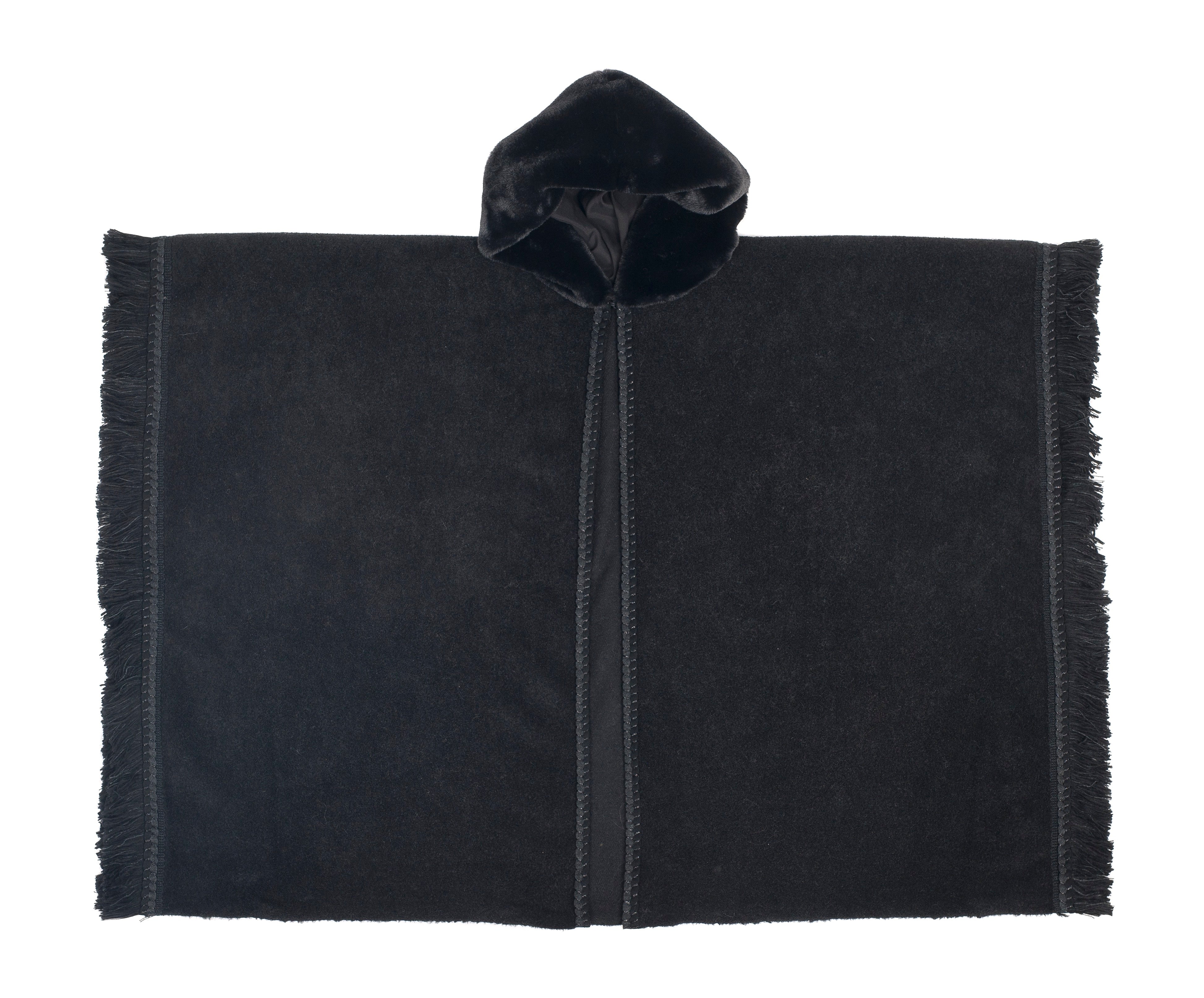 Lang - Faux Fur Hooded Cape - Black