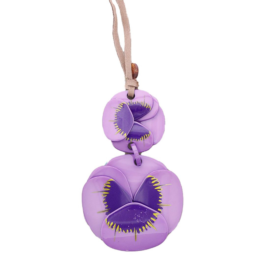 Long Resin Double Flower Pendant Necklace - Lilac