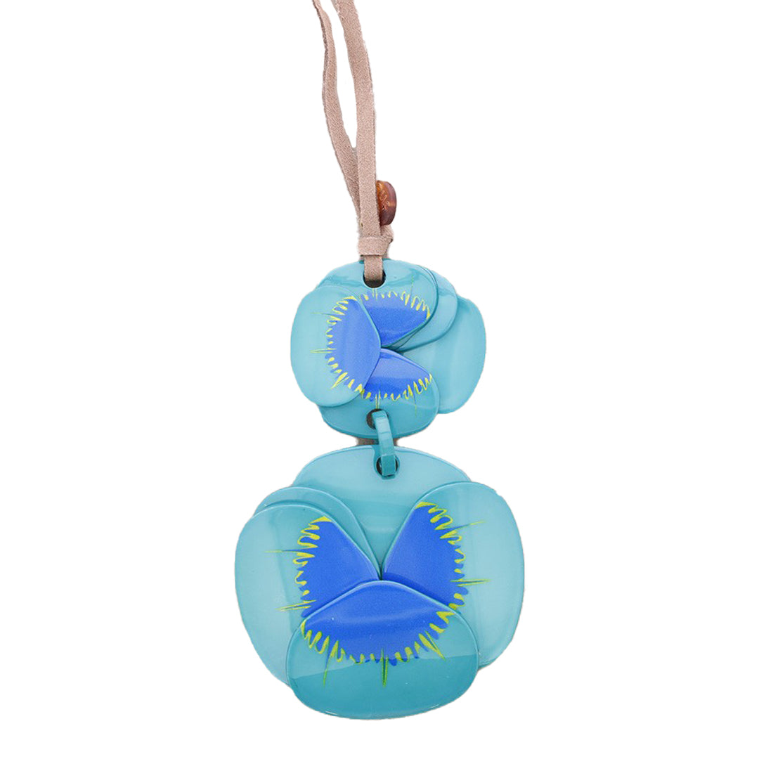 Long Resin Double Flower Pendant Necklace - Turquoise