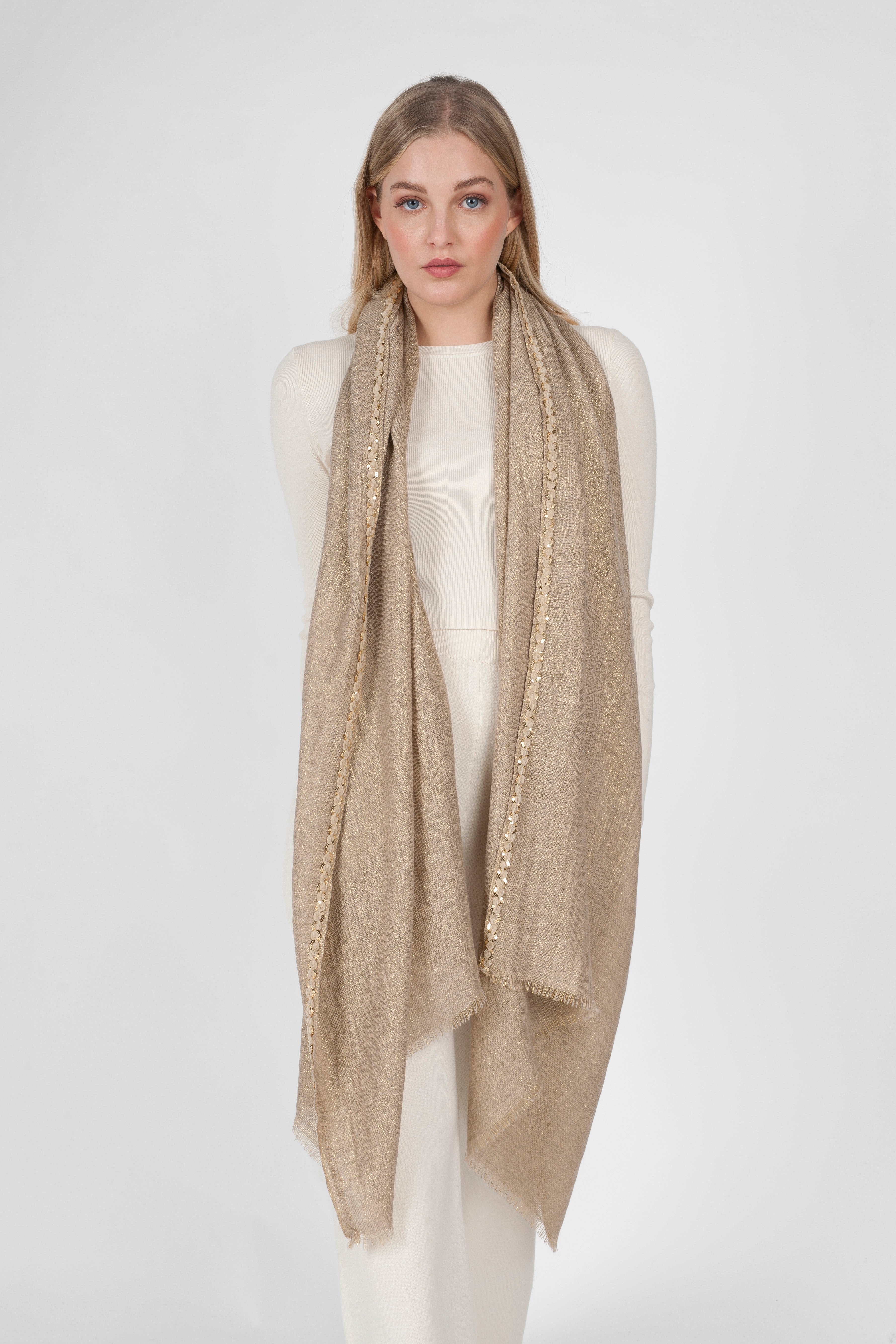 Lucilla Metallized Stole With Trim - Gold