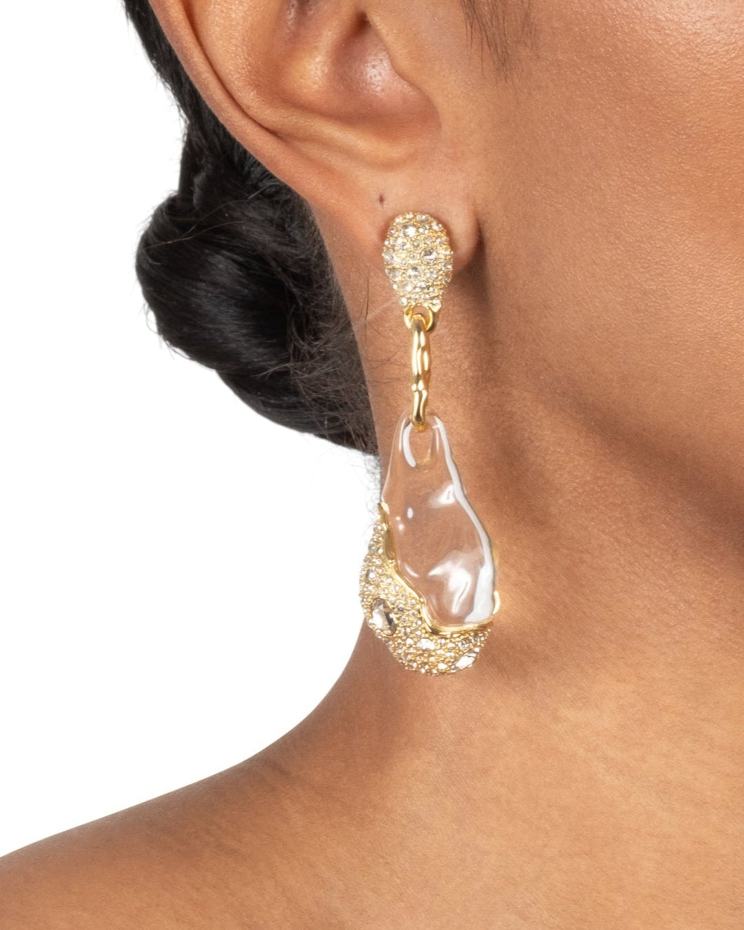 Liquid Lucite Crystal Pave Pebble Drop Earring