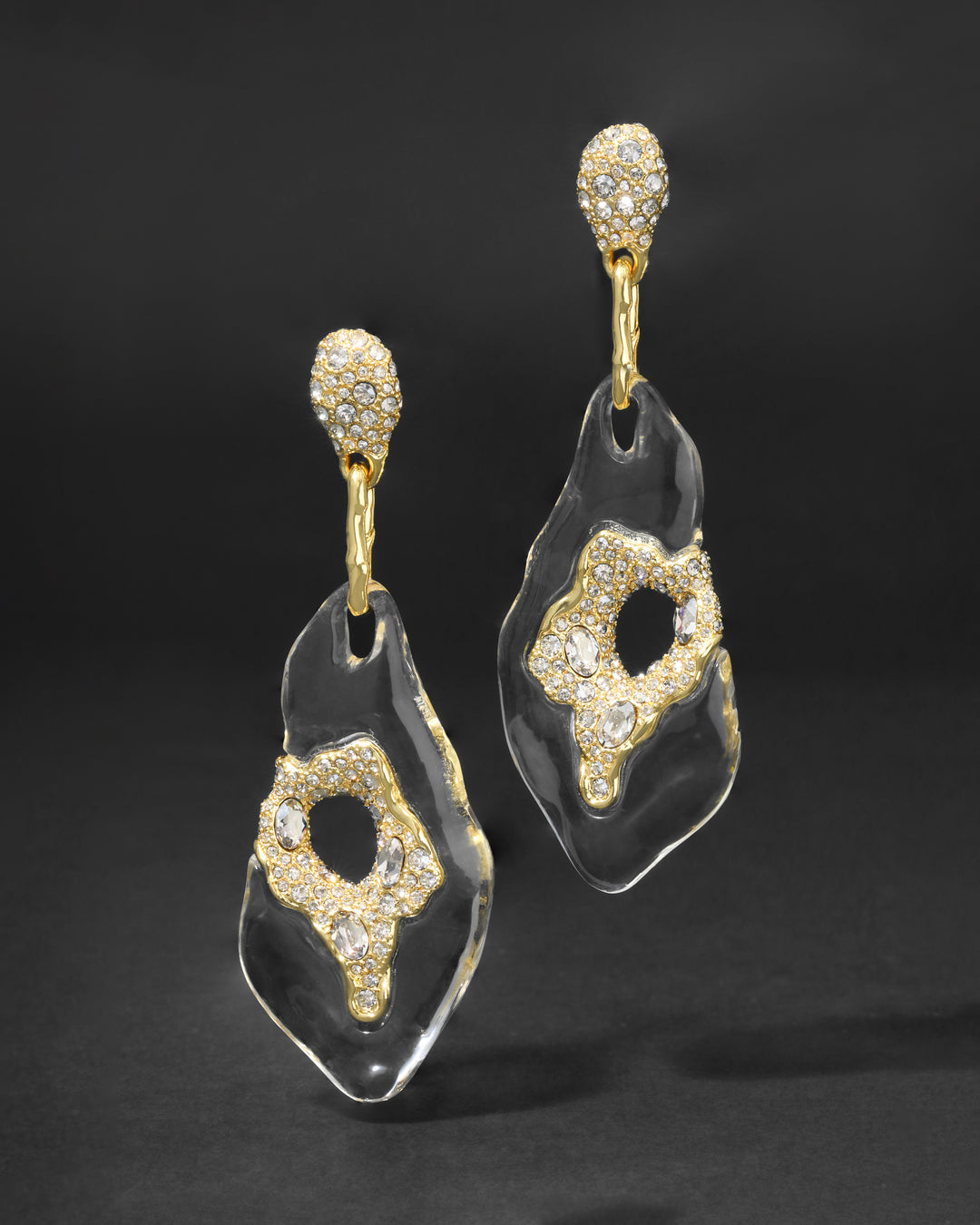 Liquid Lucite Crystal Pave Geode Drop Earring