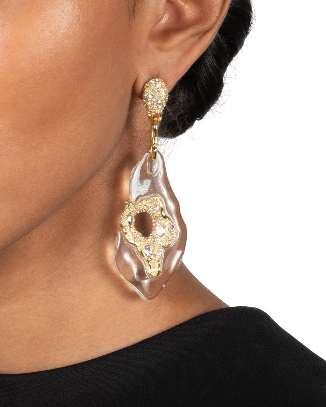 Liquid Lucite Crystal Pave Geode Drop Earring