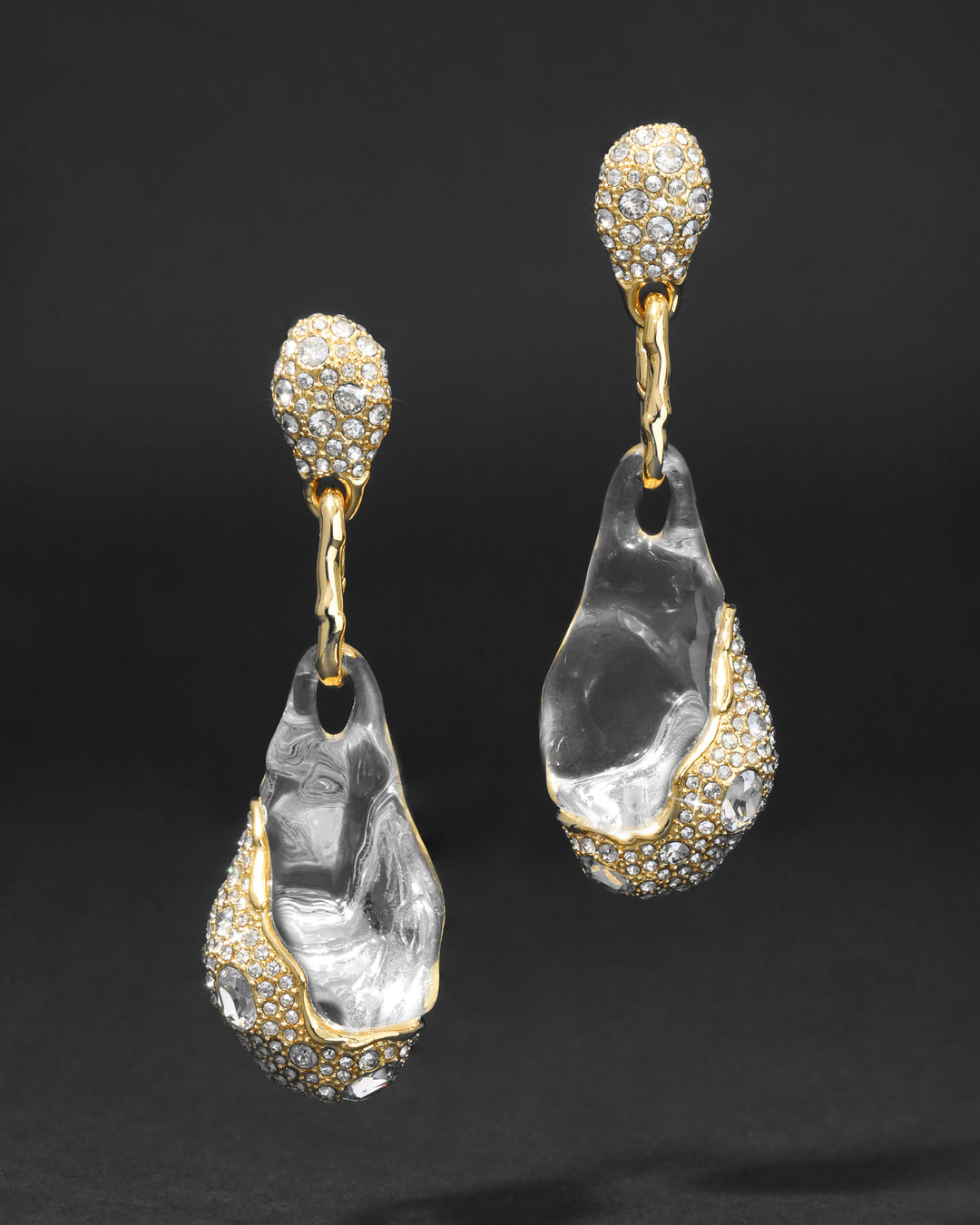 Liquid Lucite Crystal Pave Pebble Drop Earring