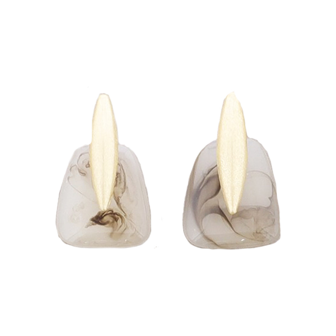 Metal Resin Pendant Earrings - Natural
