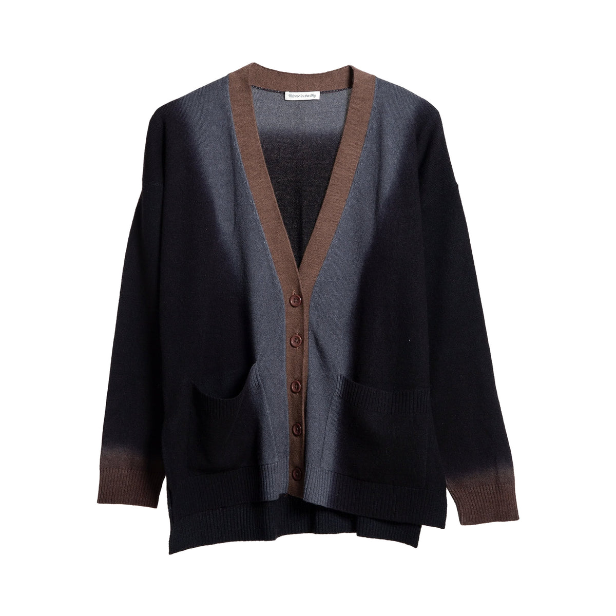 Cashmere Cardigan with Pockets Dip Dye Black & Flannel