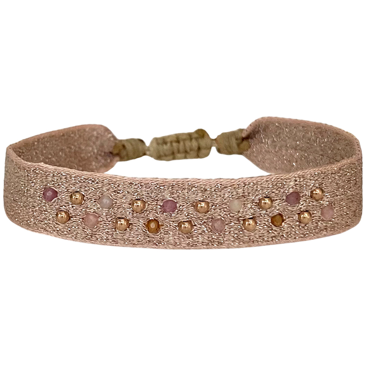 Paris Handwoven Bracelet Featuring Gemstones and Rose Gold Details in Pink Tones