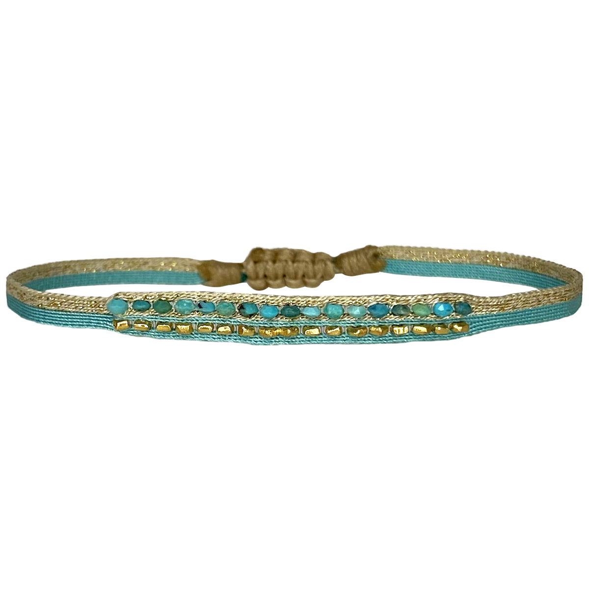 Handmade Harmony Women's Bracelet  with Gemstones & Gold Beads details - Turquoise