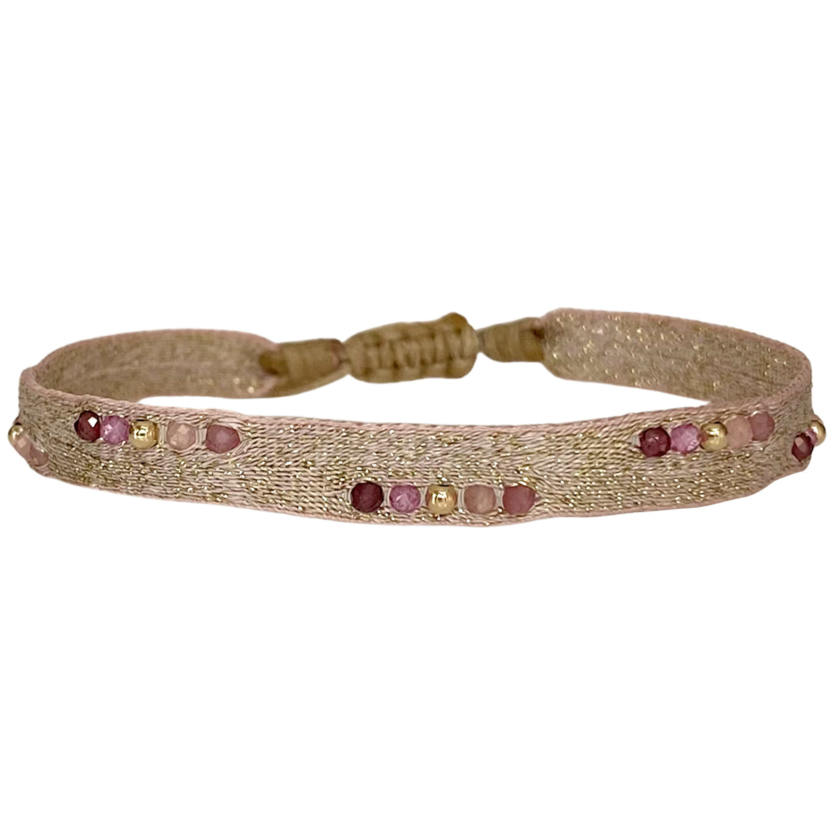 Iris Handwoven Bracelet Featuring Gemstones and Rose Gold Details in Pink Tones