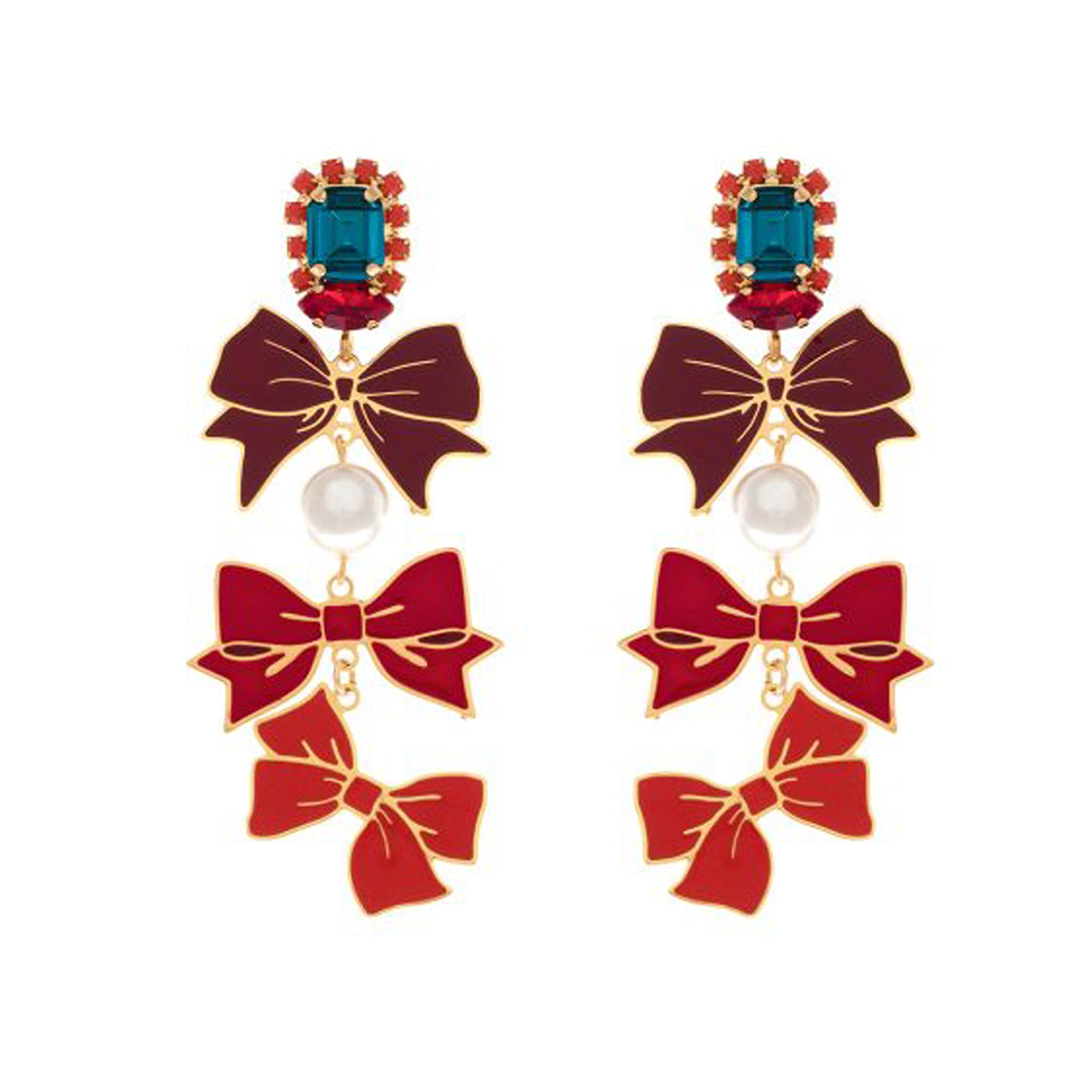 Earrings Bow Red Pearl