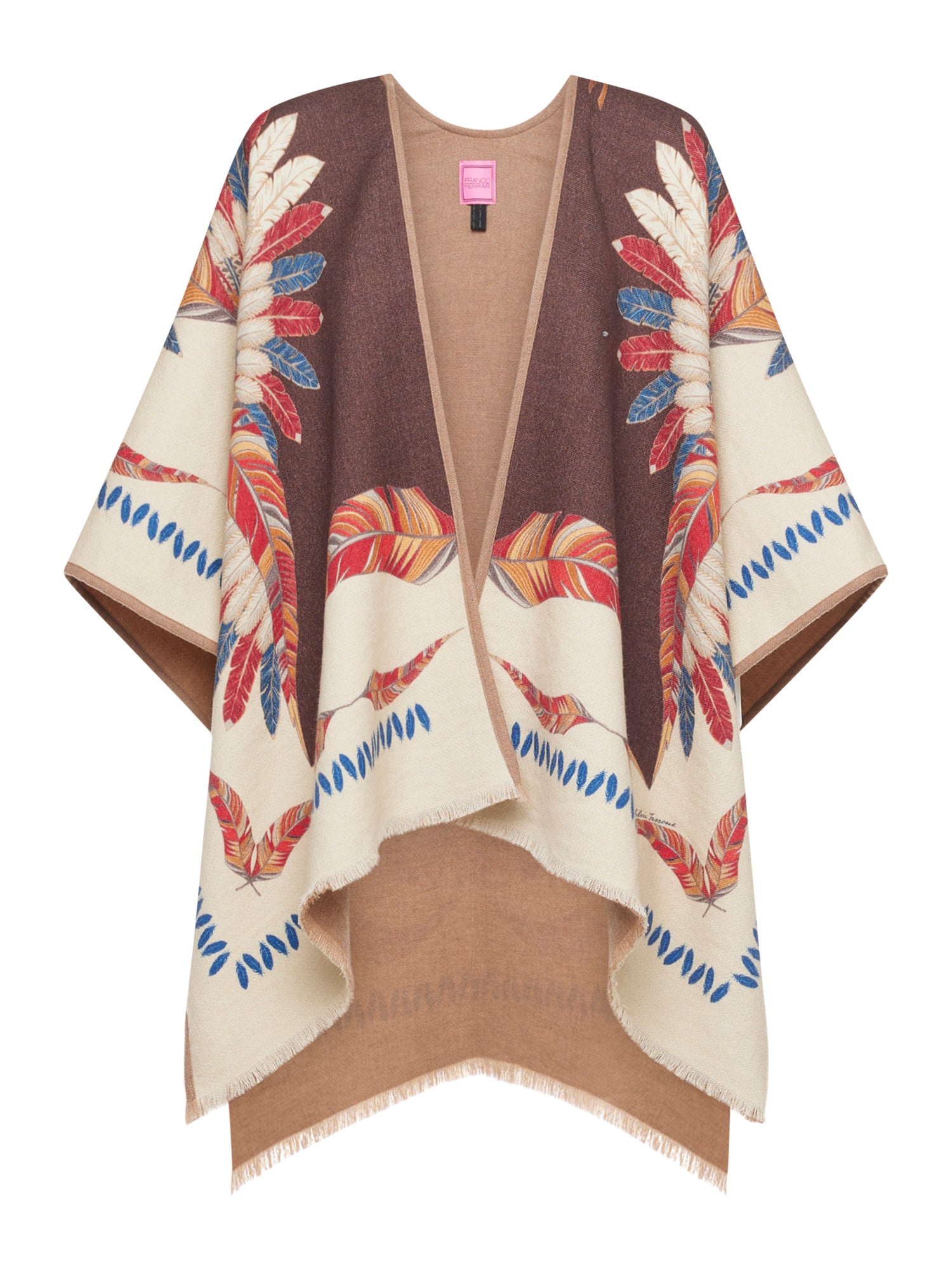 FEATHER CROWN PRINT WOOL CAPE