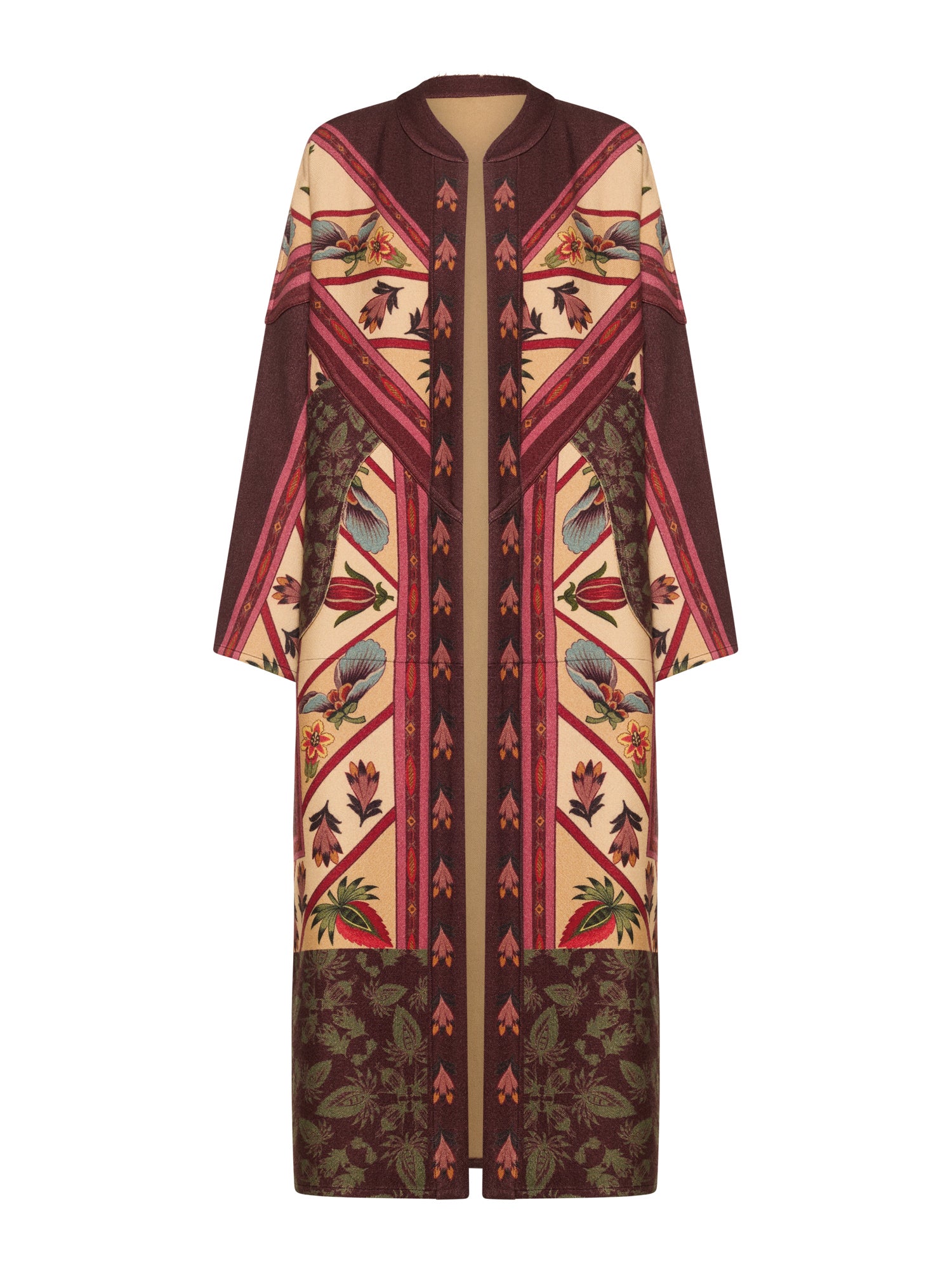 Reversible Jacquard Coat Stripes And Flowers Print