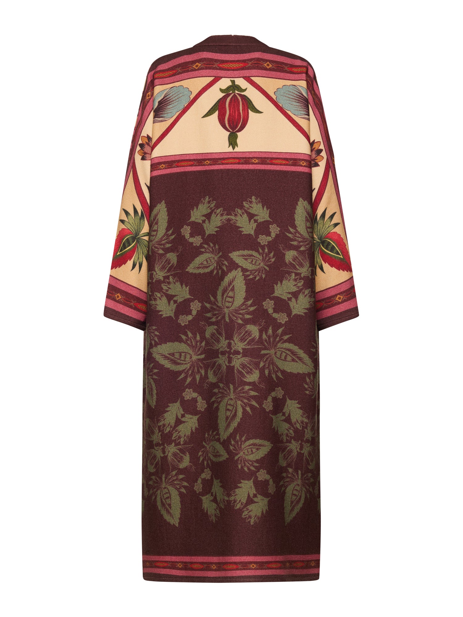 Reversible Jacquard Coat Stripes And Flowers Print