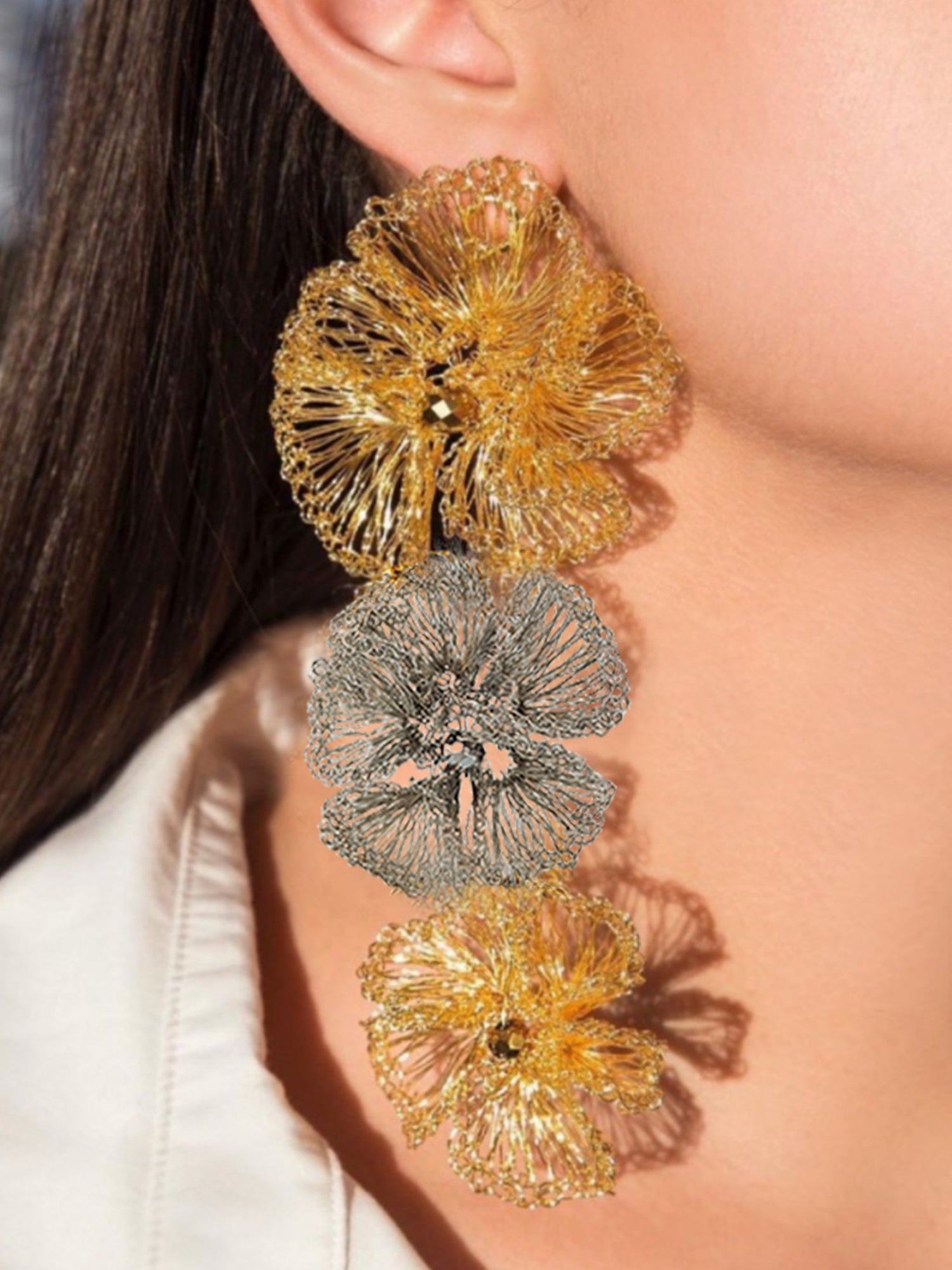 Plumeria Cascade Earrings - Gold / Silver
