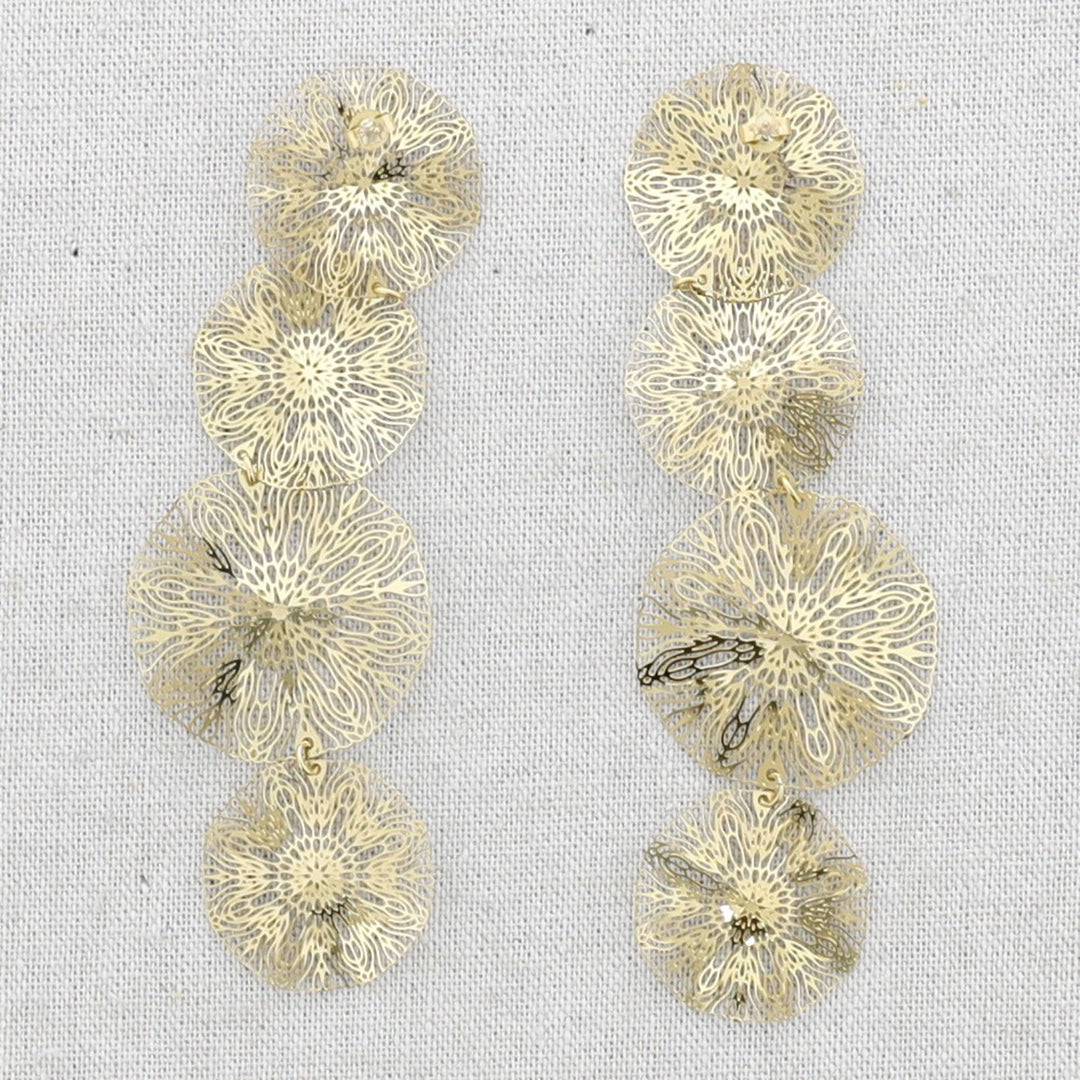 Earrings steel Quadruple Flower - Gold