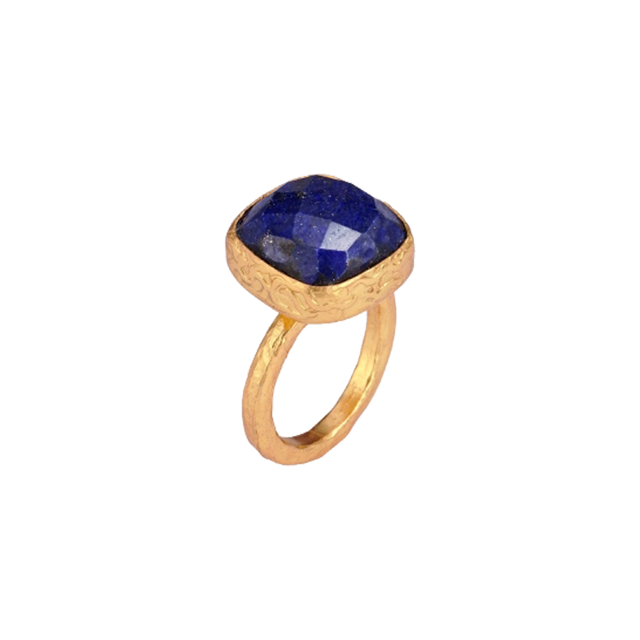 Brass Gold-Plated Ring with Lapis Lazuli Accent