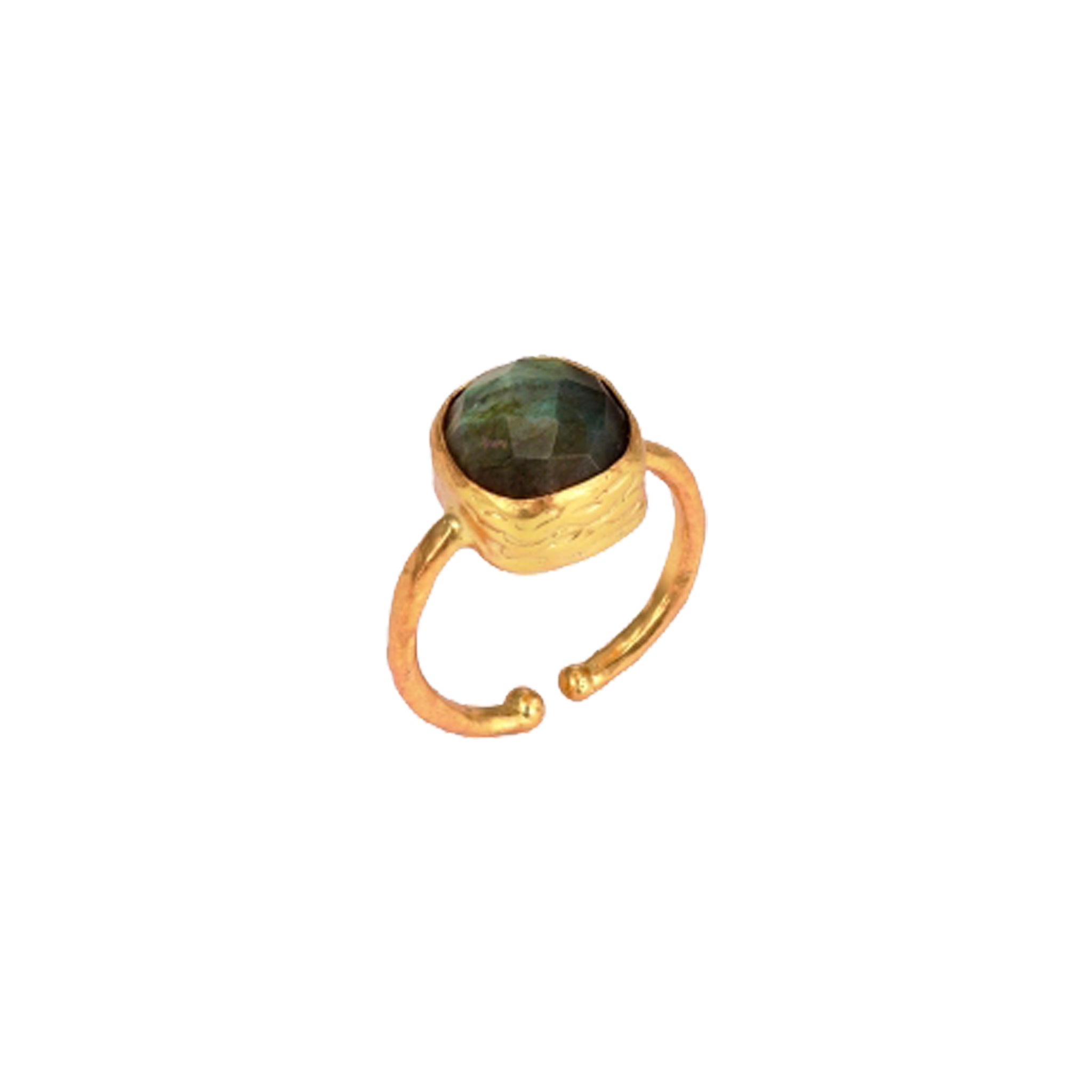 Brass Gold-Plated Ring with Labradorite Accent