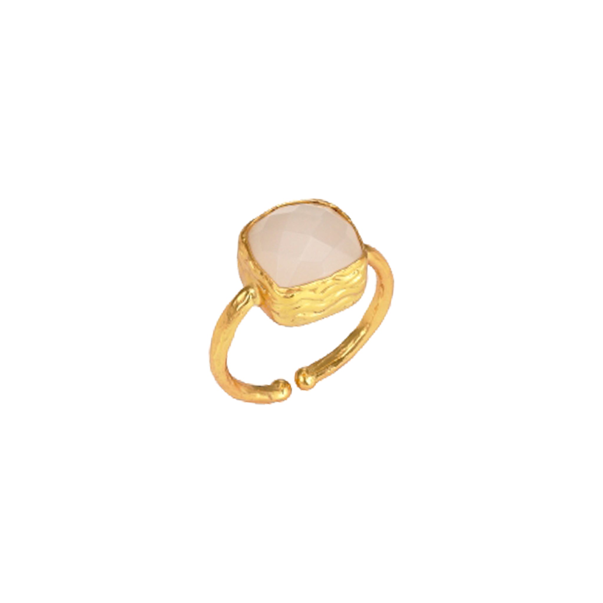 Brass Gold-Plated Ring with Chalcedony Accent