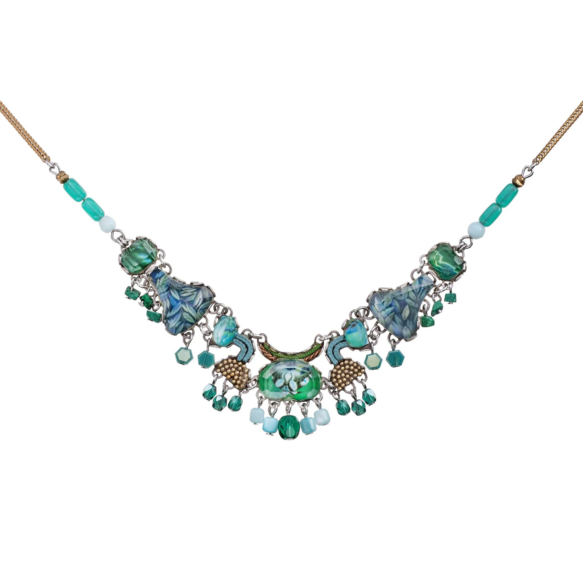Green Handcrafted Necklace Meadow Set, Silas
