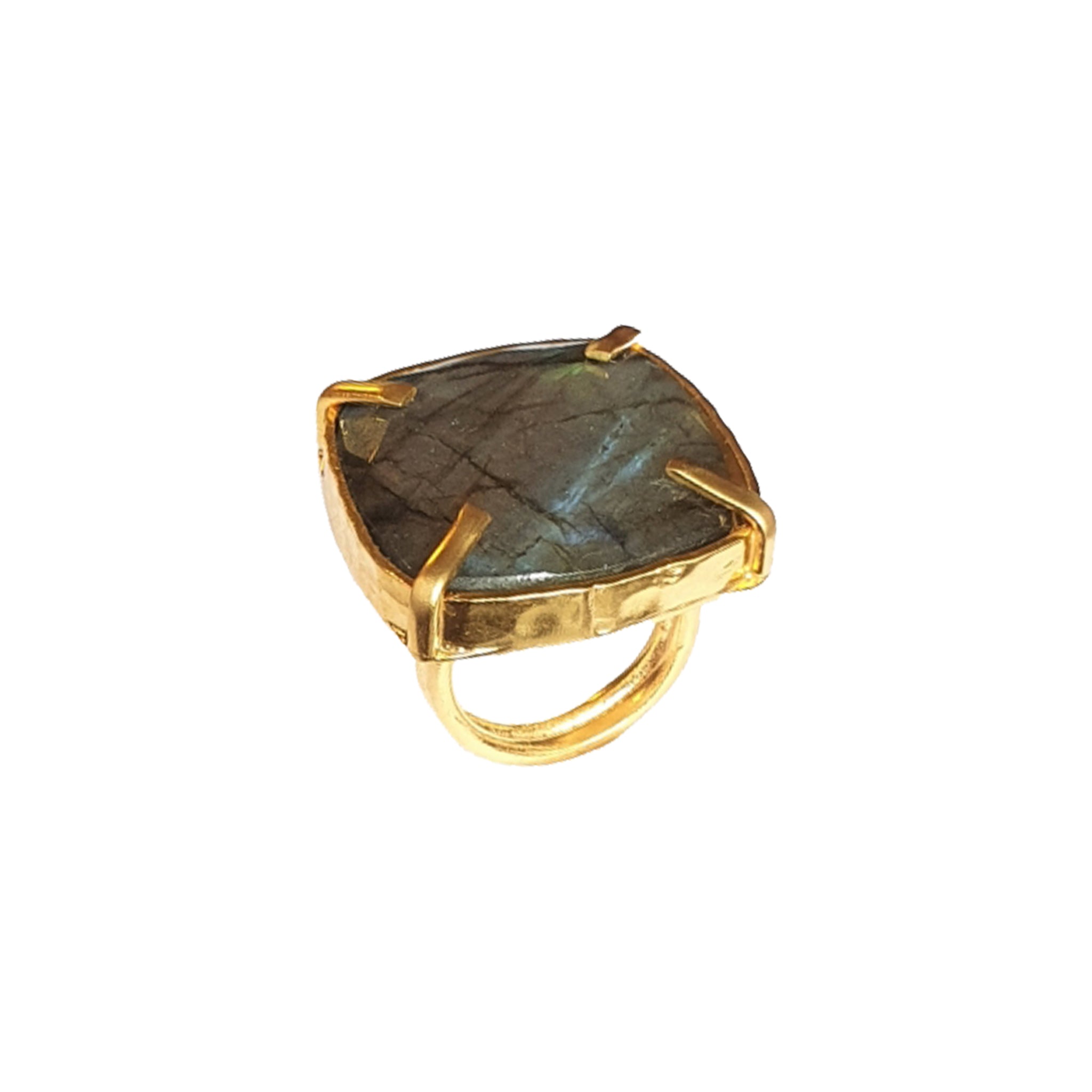 Brass Gold-Plated Ring with Labradorite Accent