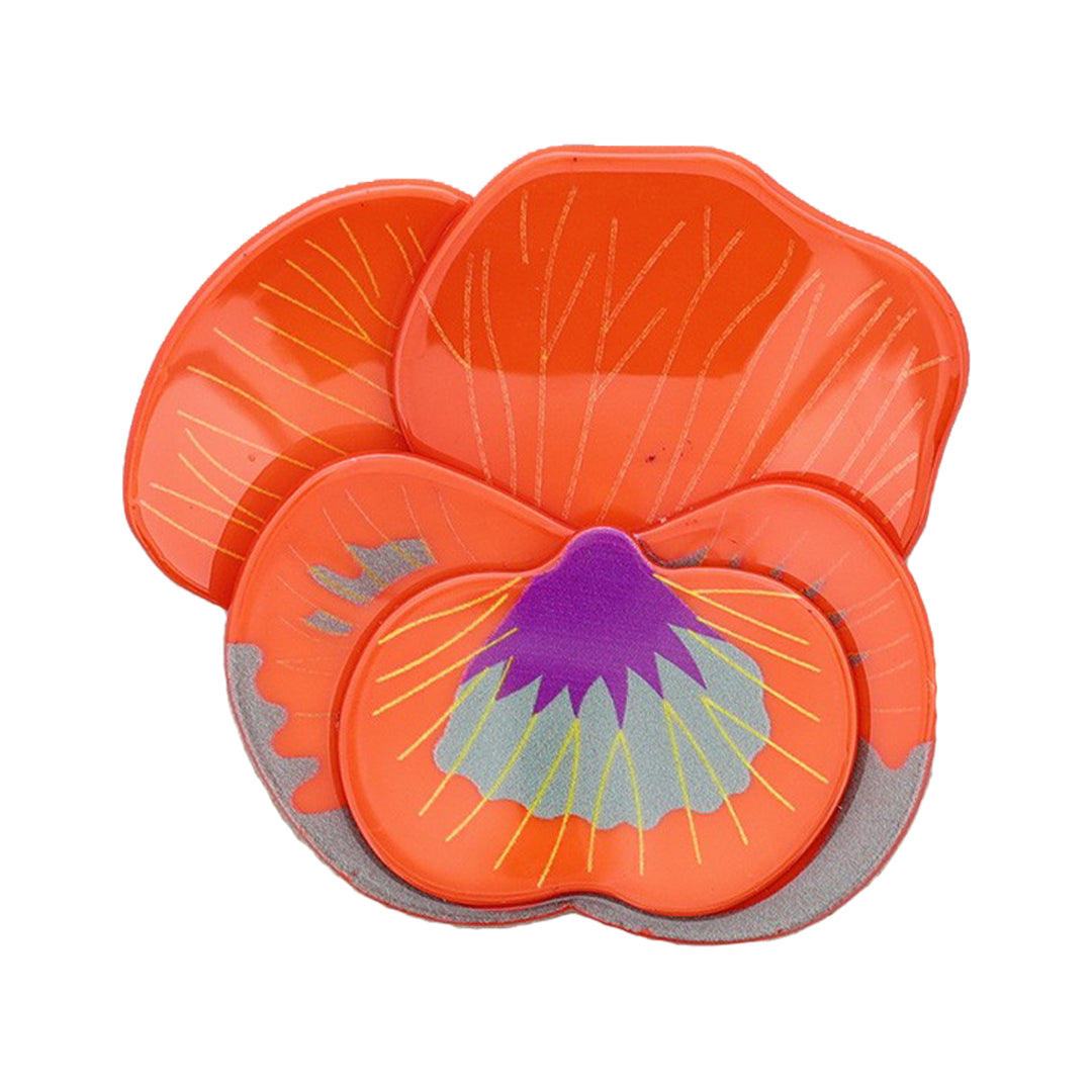 Large Resin Flower Brooch - Orange