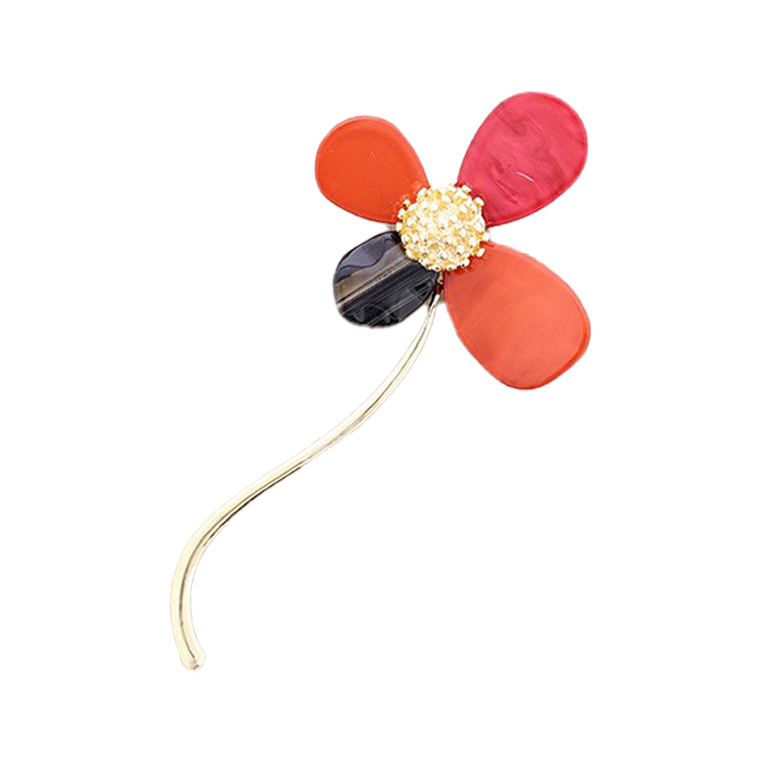 Resin Metal flower Brooch - Orange