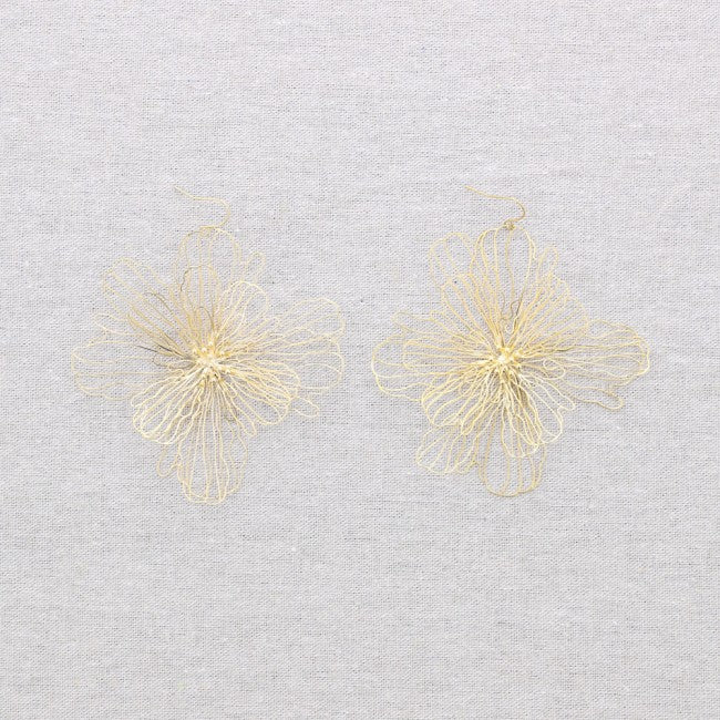 Steel Filigree Flower Earrings - Gold