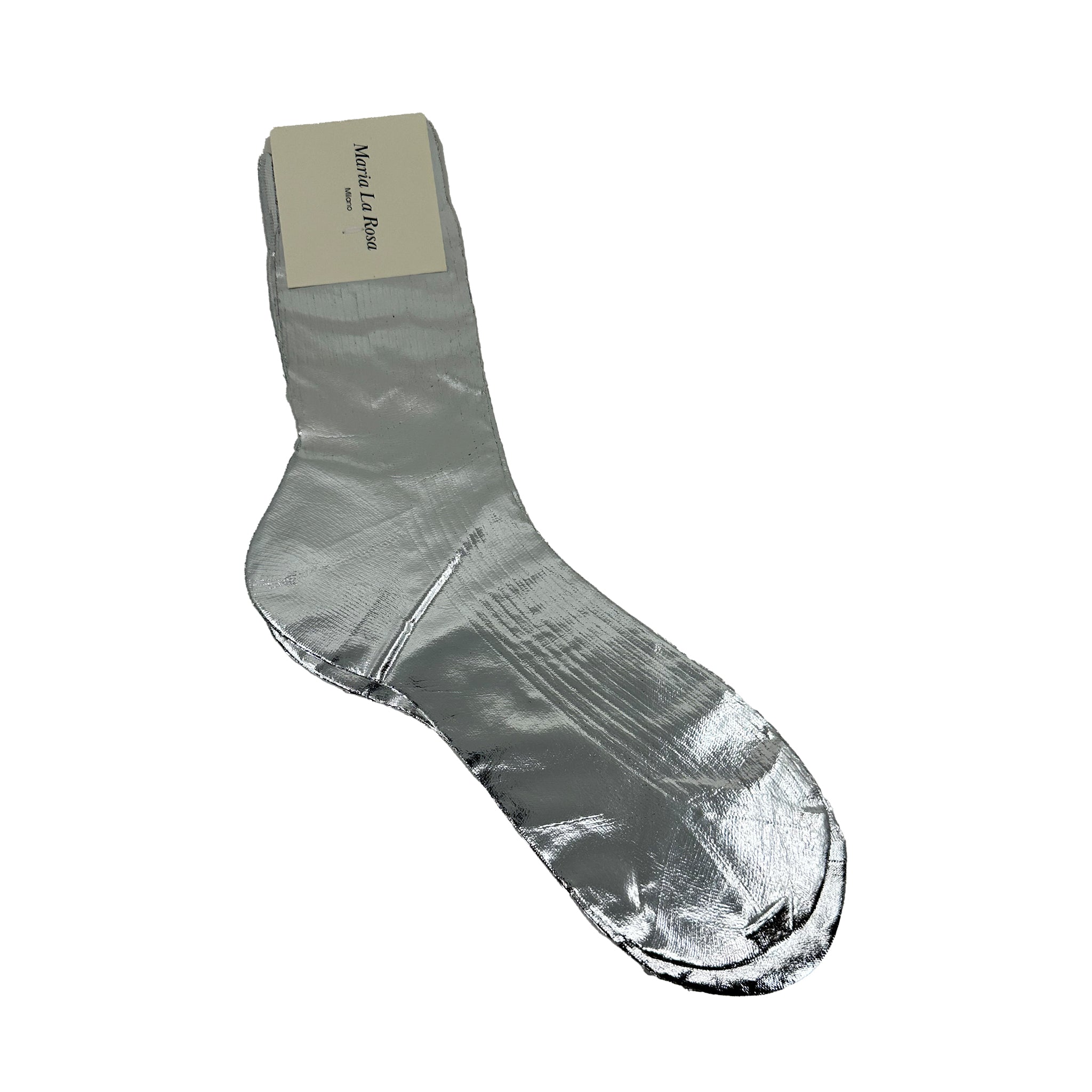 One Ribbed Laminated Sock - Silver