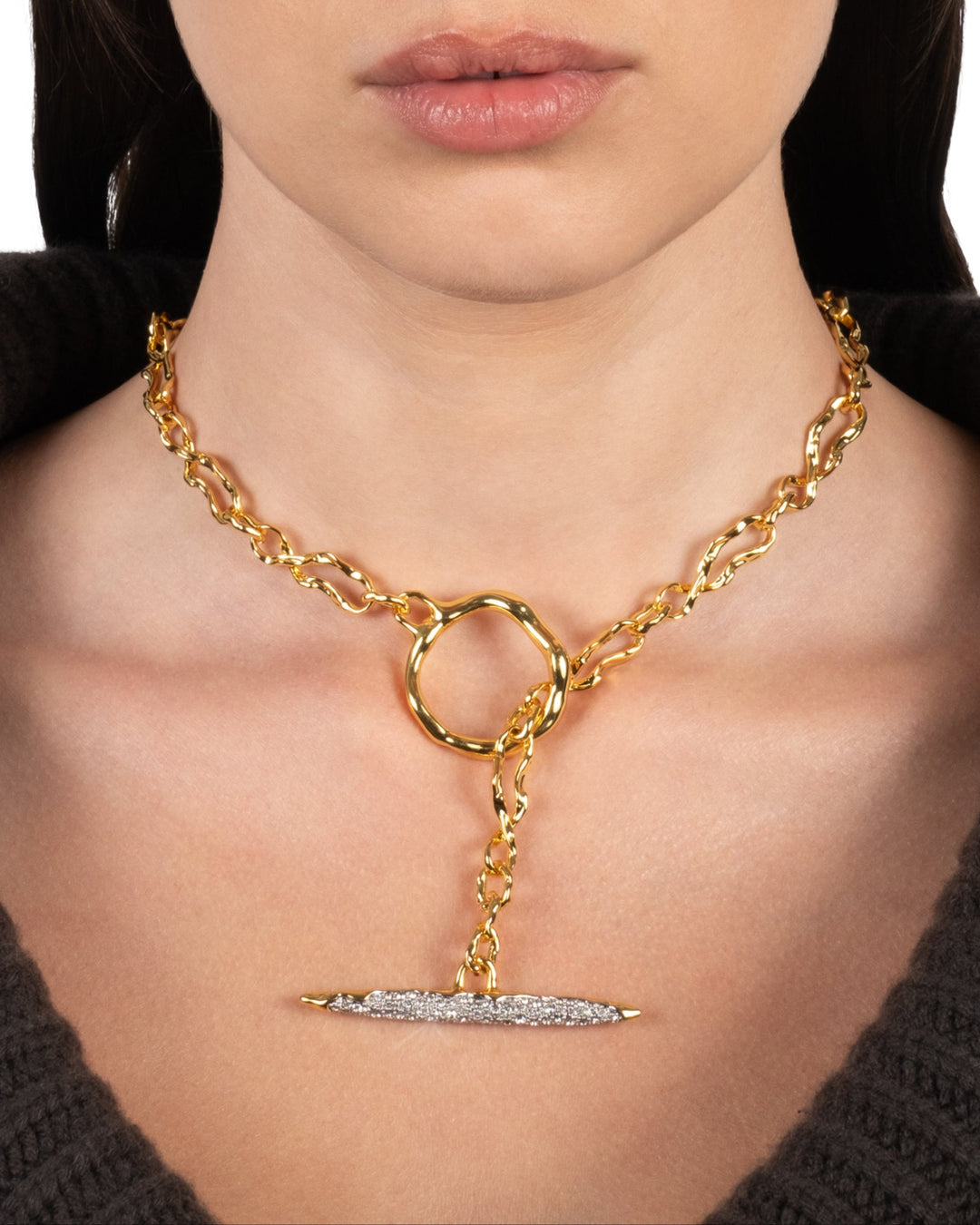 Solanales Gold Crystal Toggle Necklace