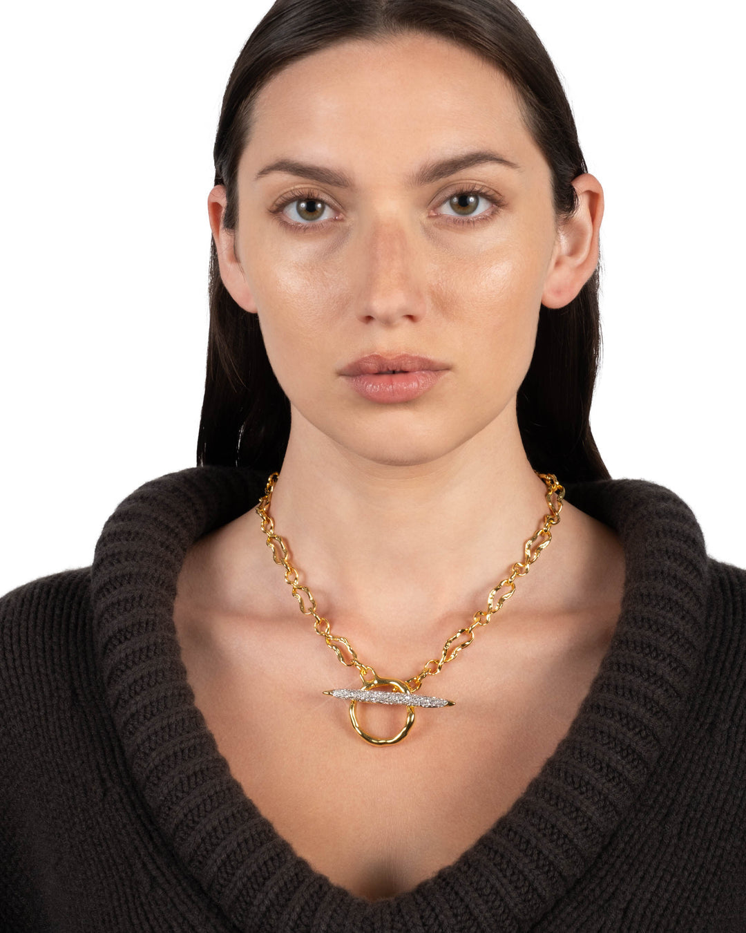 Solanales Gold Crystal Toggle Necklace