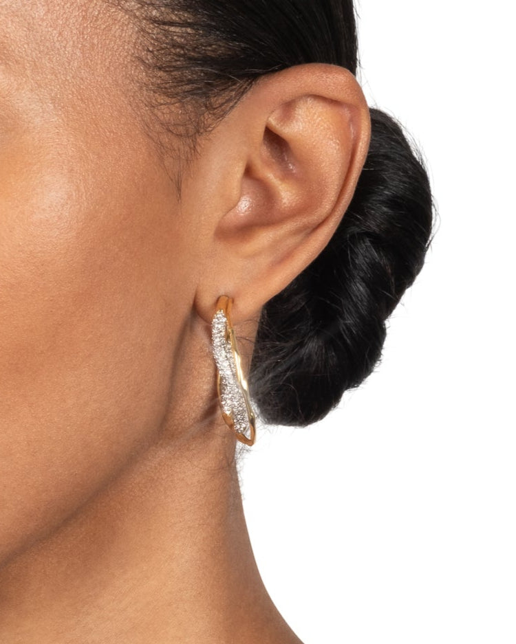 Solanales Gold Crystal Twist Hoop Earring