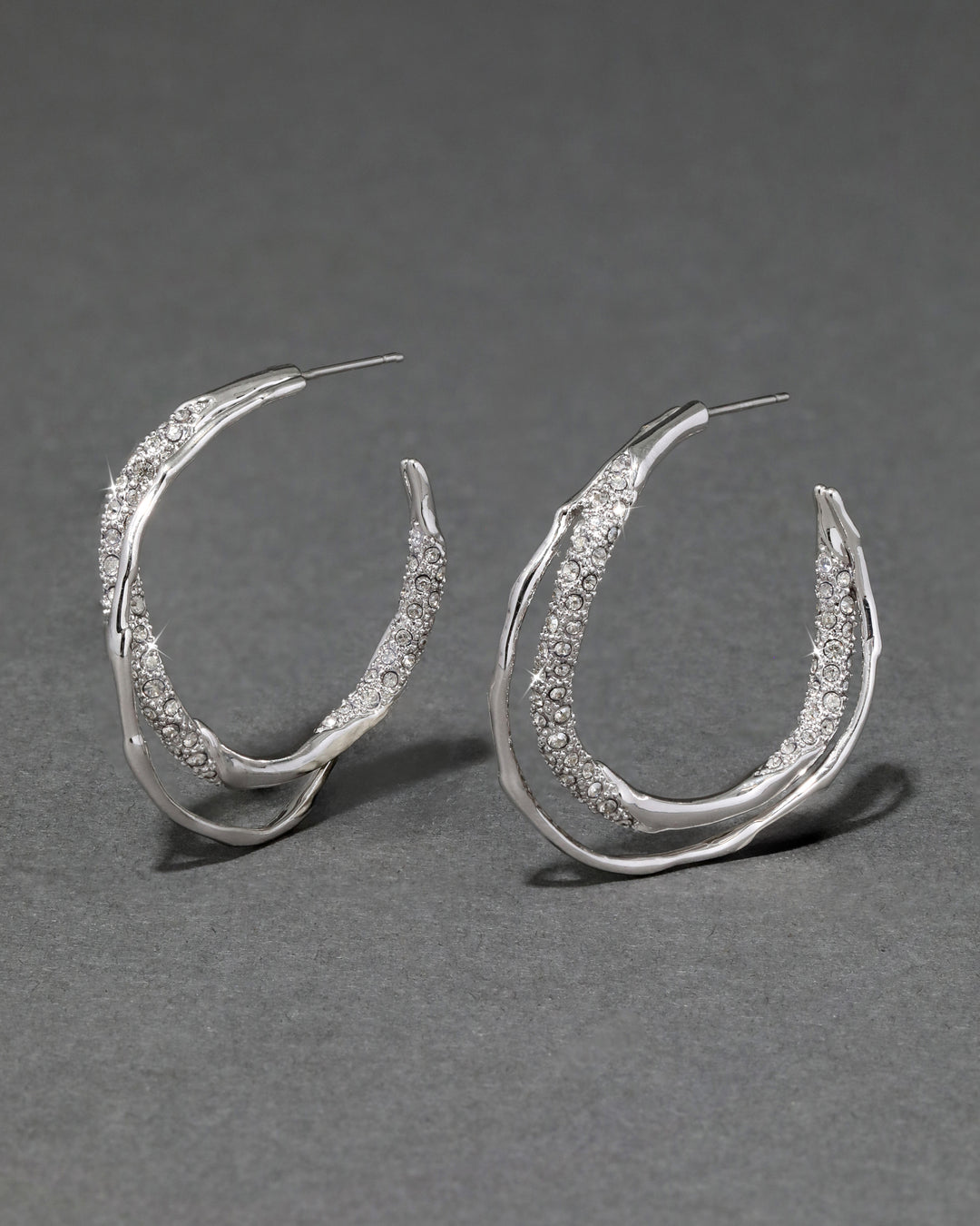 Solanales Silver Crystal Twist Hoop Earring