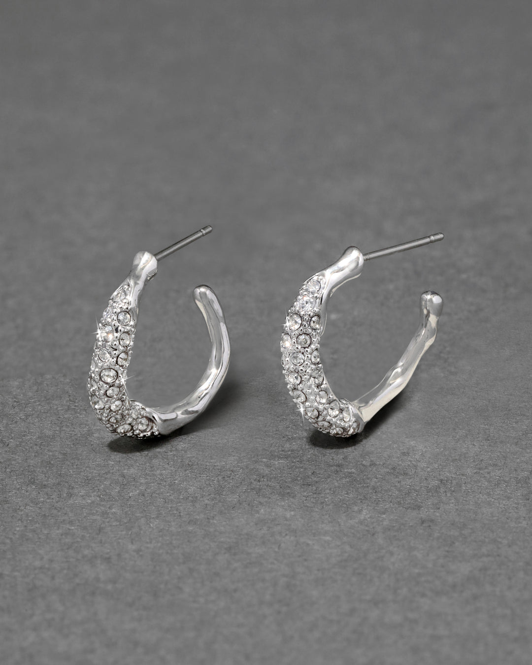 Solanales Silver Crystal Twist Mini Hoop Earring