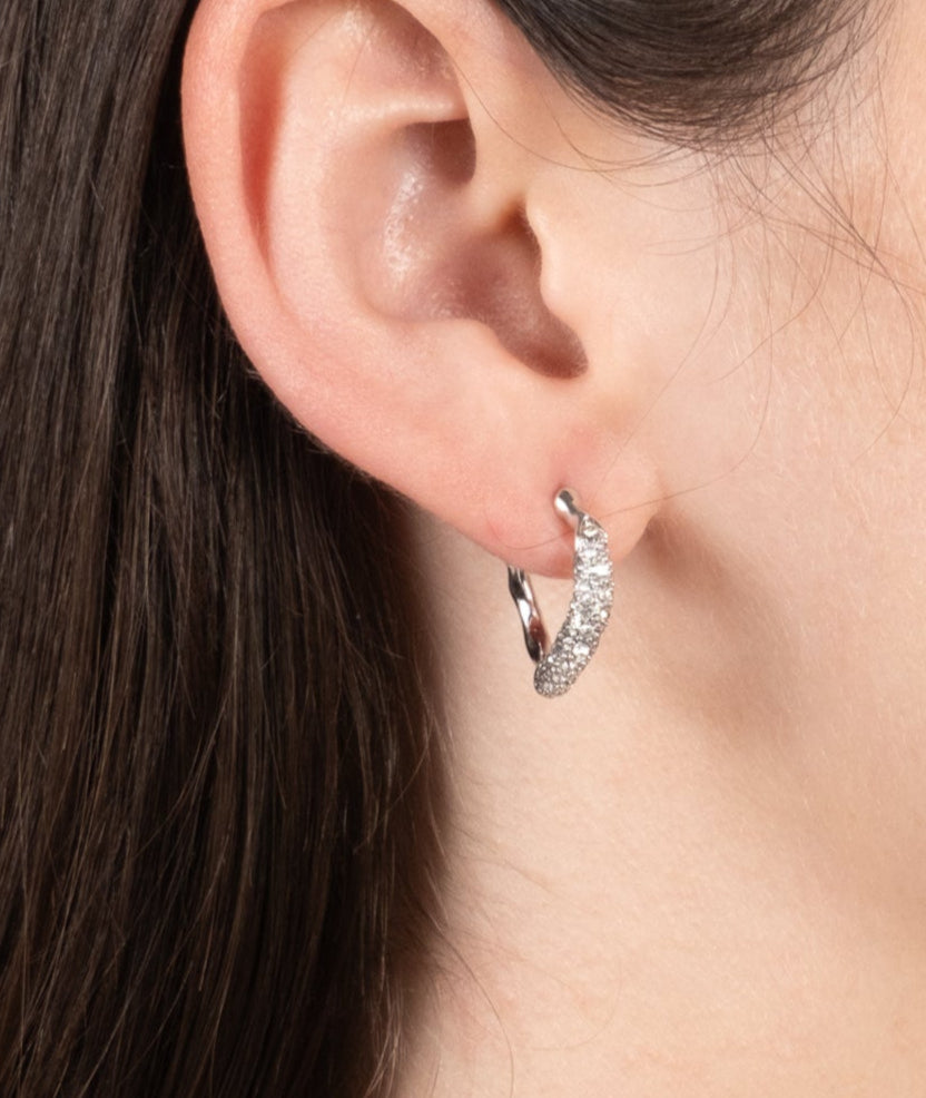 Solanales Silver Crystal Twist Mini Hoop Earring