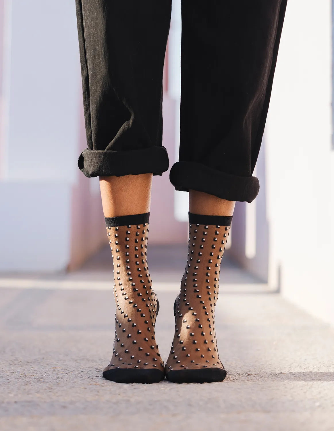 Sheer Graphic Socks — Crescent Dunes Black
