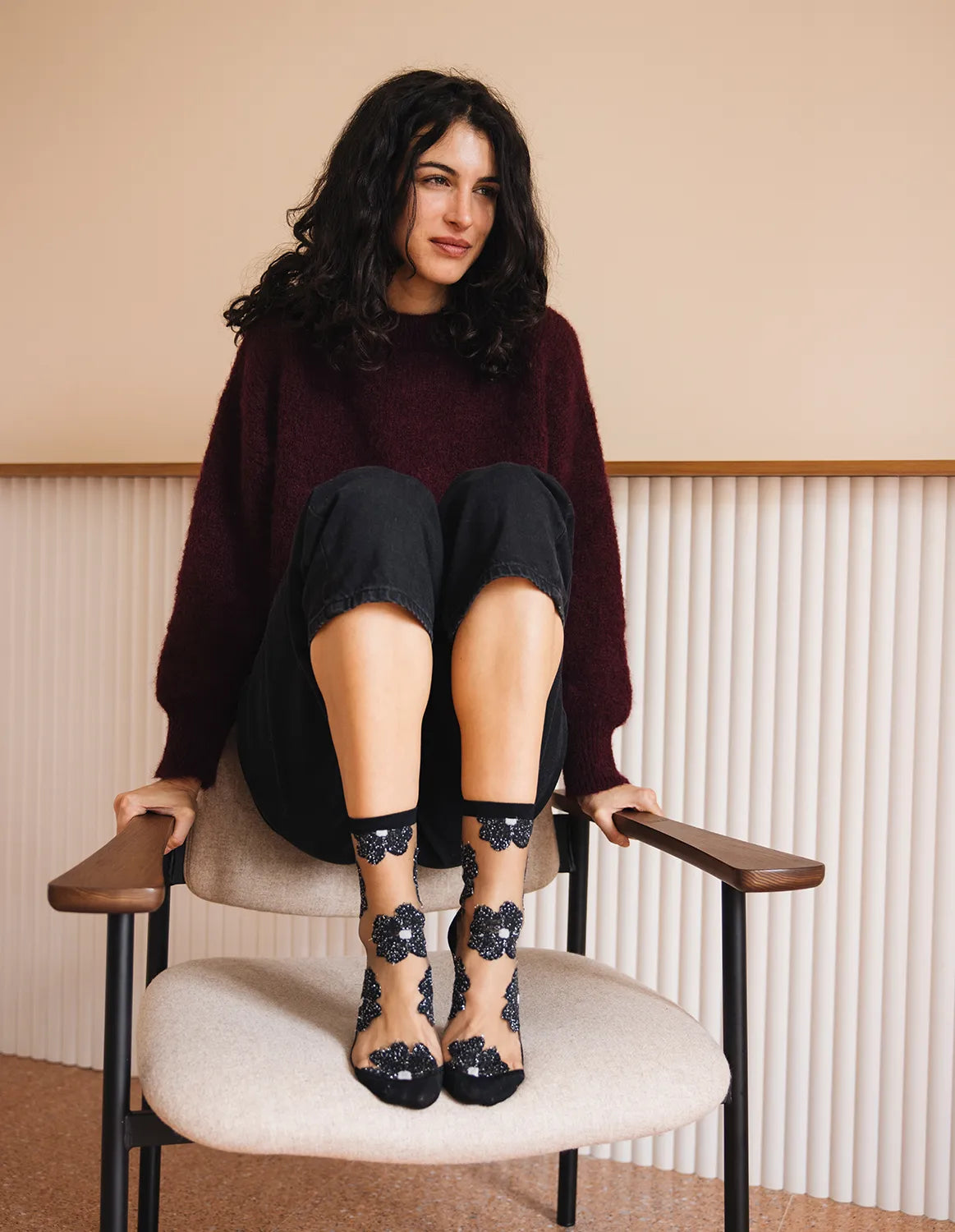 Sheer Floral Socks — Murano Silver