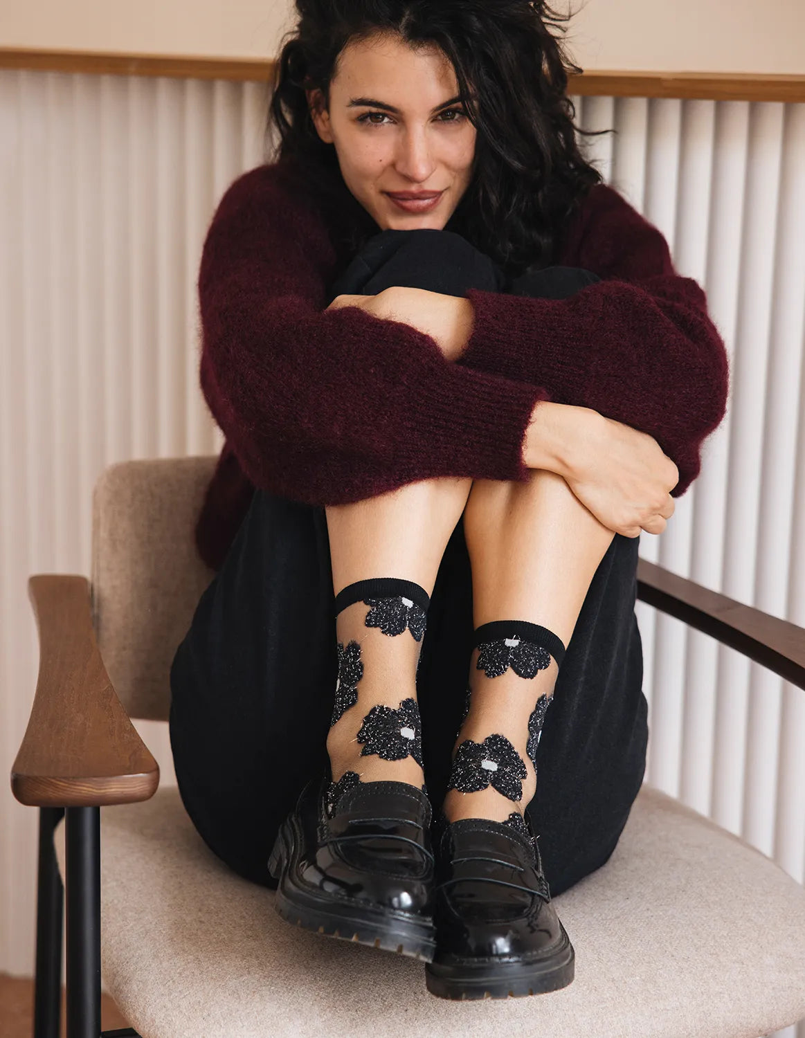 Sheer Floral Socks — Murano Silver