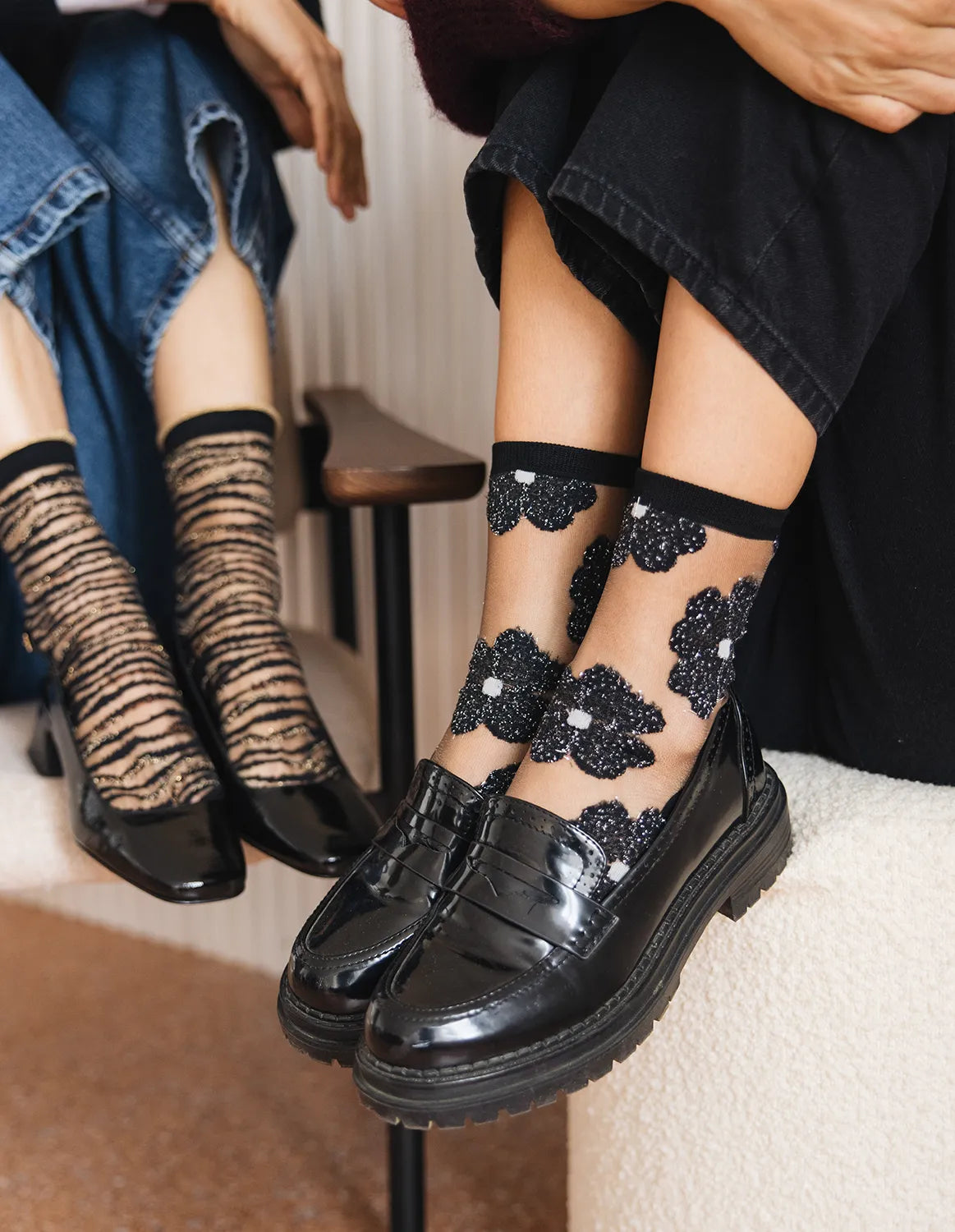 Sheer Floral Socks — Murano Silver