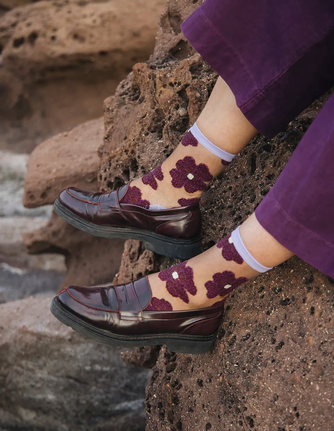 Sheer Floral Socks — Murano Purple